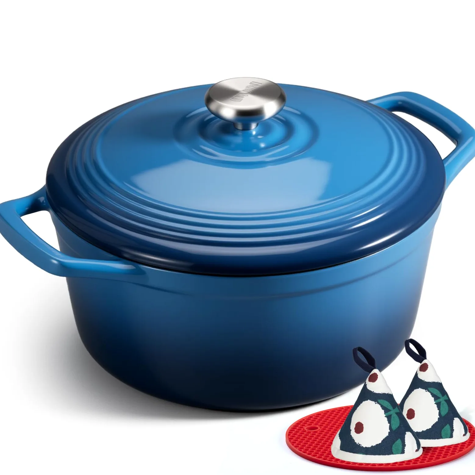 OVERMONT 26 cm Cocotte en Fonte Émaillée Four Hollandais Antiadhésive avec Couvercle Poignées e Recette