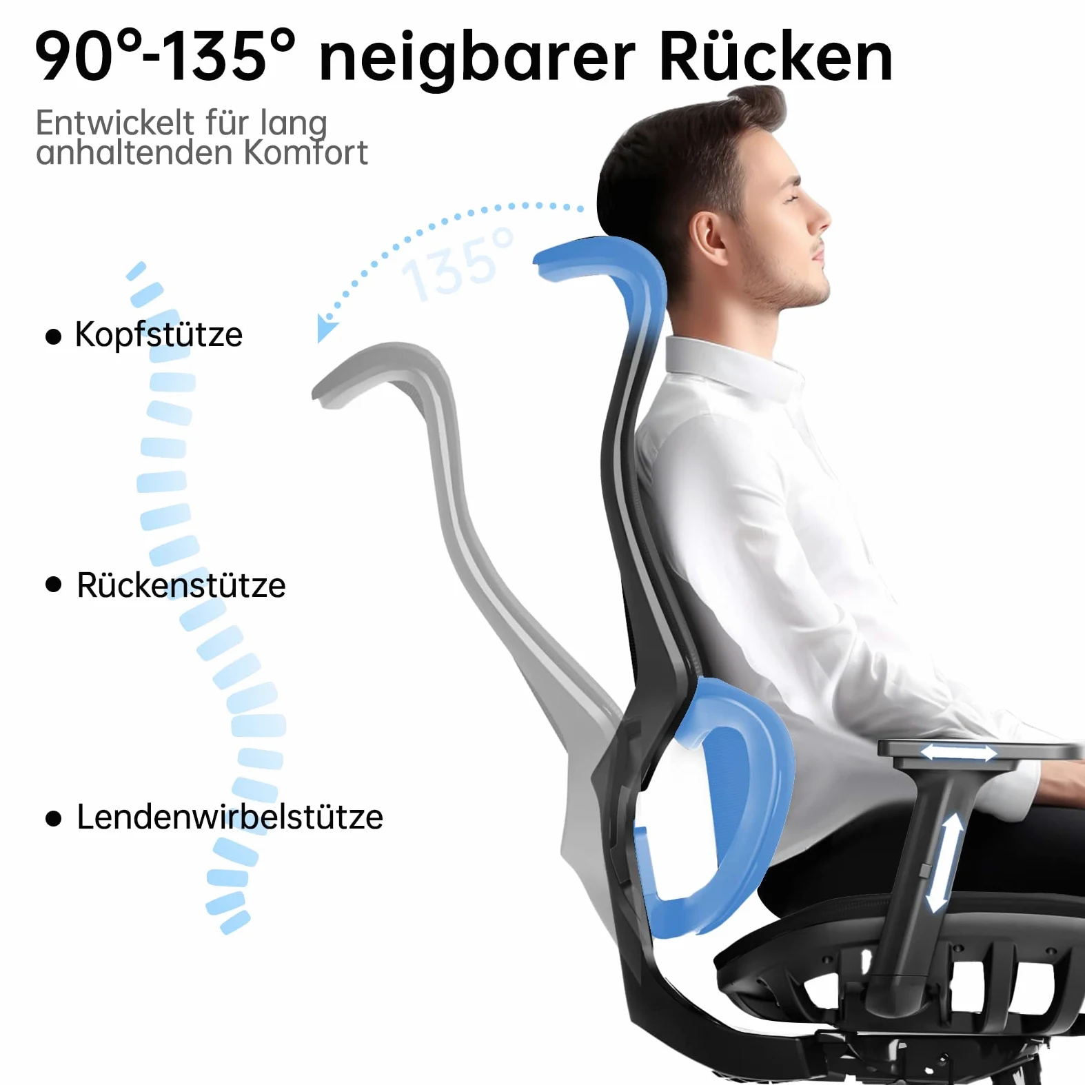 JOYFLY Chaise Bureau Ergonomique, Chaise de Bureau avec Assise Réglable, Fauteuil de Bureau avec Soutien Lombaire, Siege Bureau Chaise Gaming Ordinateur Maille,Adulte,150kg(Noir)