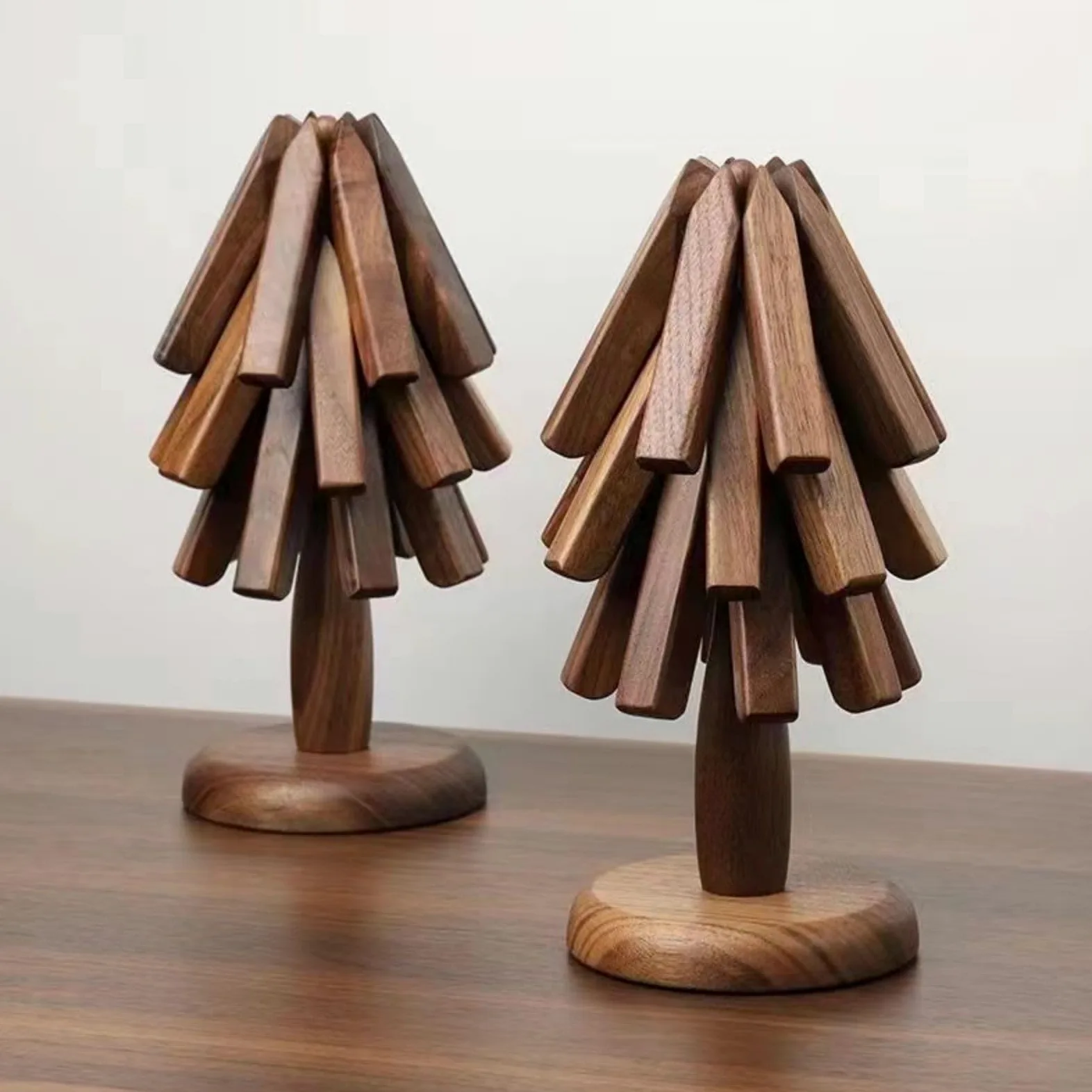 Dessous de plat arbre pliable design – Set bois de noyer – Antidérapant & résistant à la chaleur – Idéal salon, cuisine, bureau – Support théière multifonction – Accessoire maison décoratif