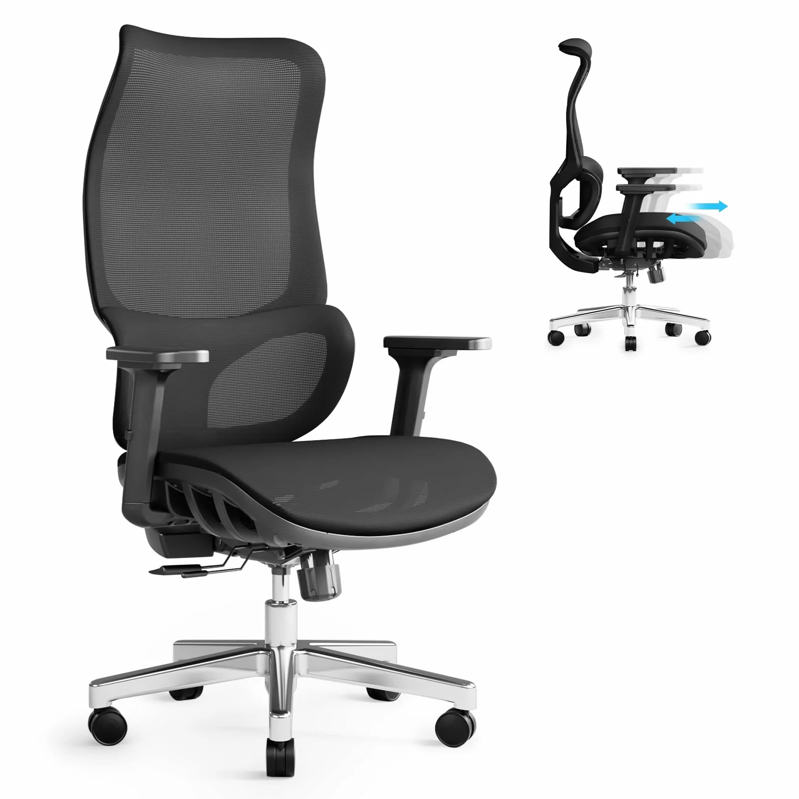 JOYFLY Chaise Bureau Ergonomique, Chaise de Bureau avec Assise Réglable, Fauteuil de Bureau avec Soutien Lombaire, Siege Bureau Chaise Gaming Ordinateur Maille,Adulte,150kg(Noir)