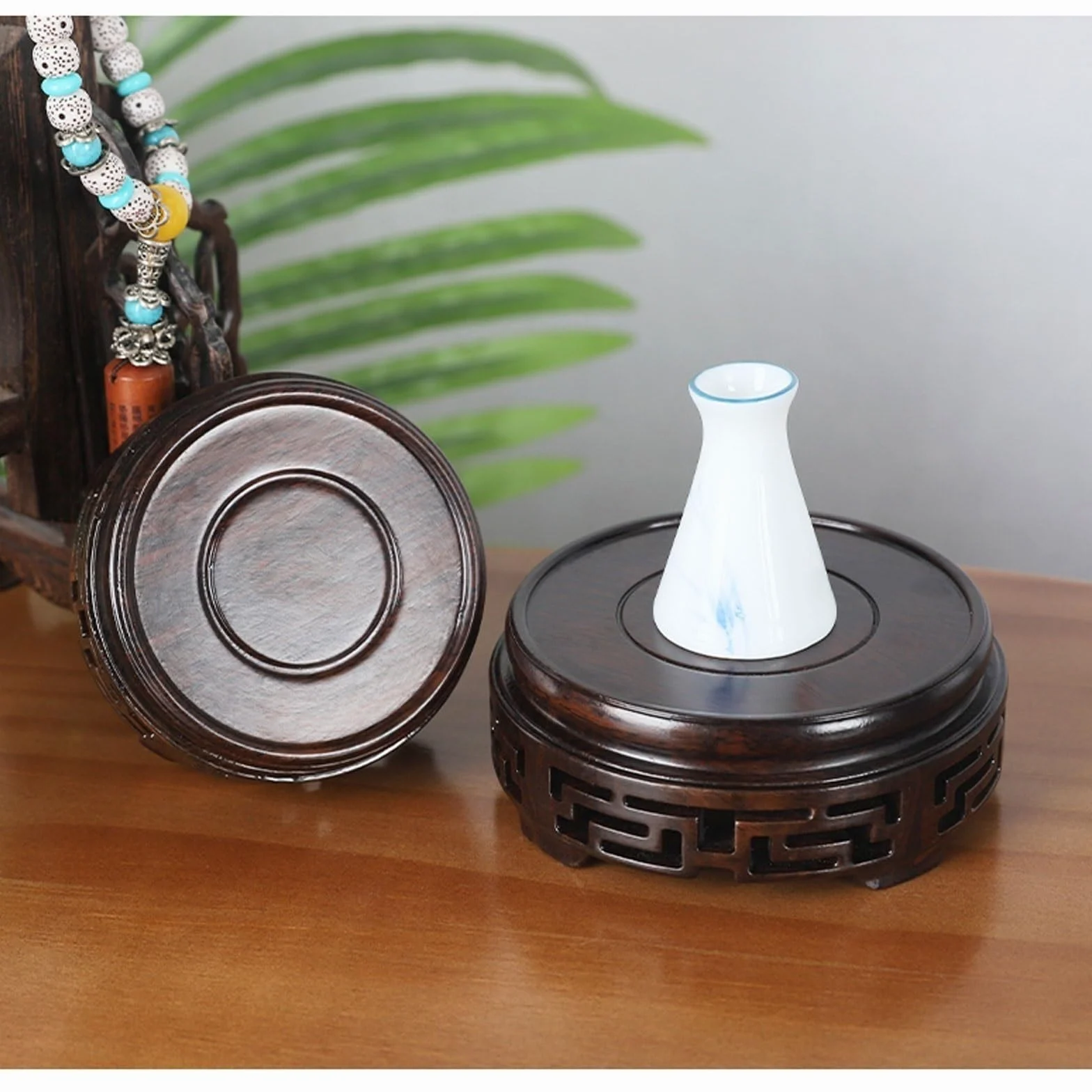 Piédestal de bonsaï Bois Massif Fond Rond Grain de Bois Petit théière Vase bonsaï bonsaï en Pot Jade Bouddha Statue décoration présentoir Estante Para Plantas en Interiores(4.13in)