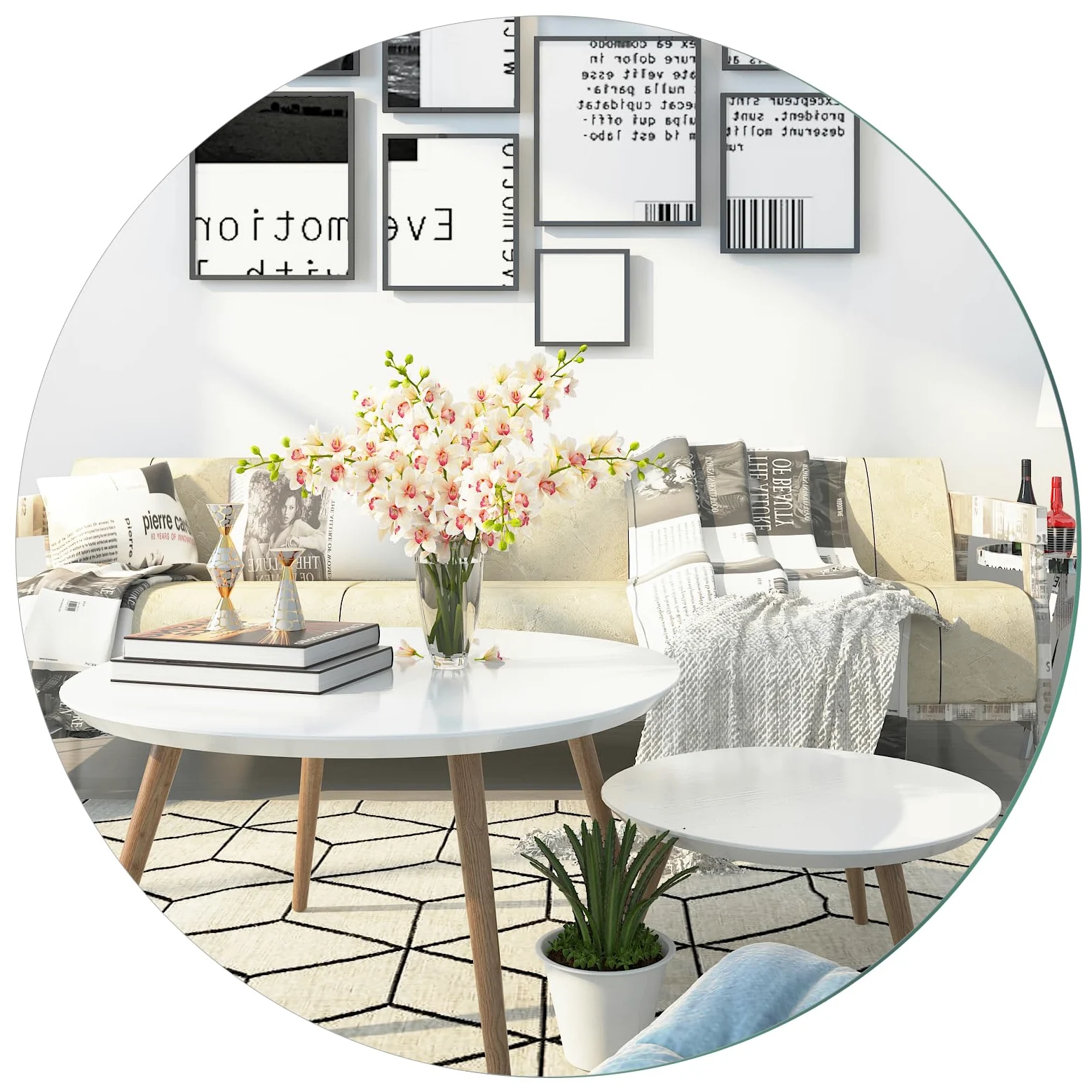 Miroir Verre 50 cm - Miroir Rond a Coller Rond 50cm - Adhesif Mural, Grand Mural - Autocollant sans Cadre pour Décoratif Toilettes Chambre, Entrée, Couloir