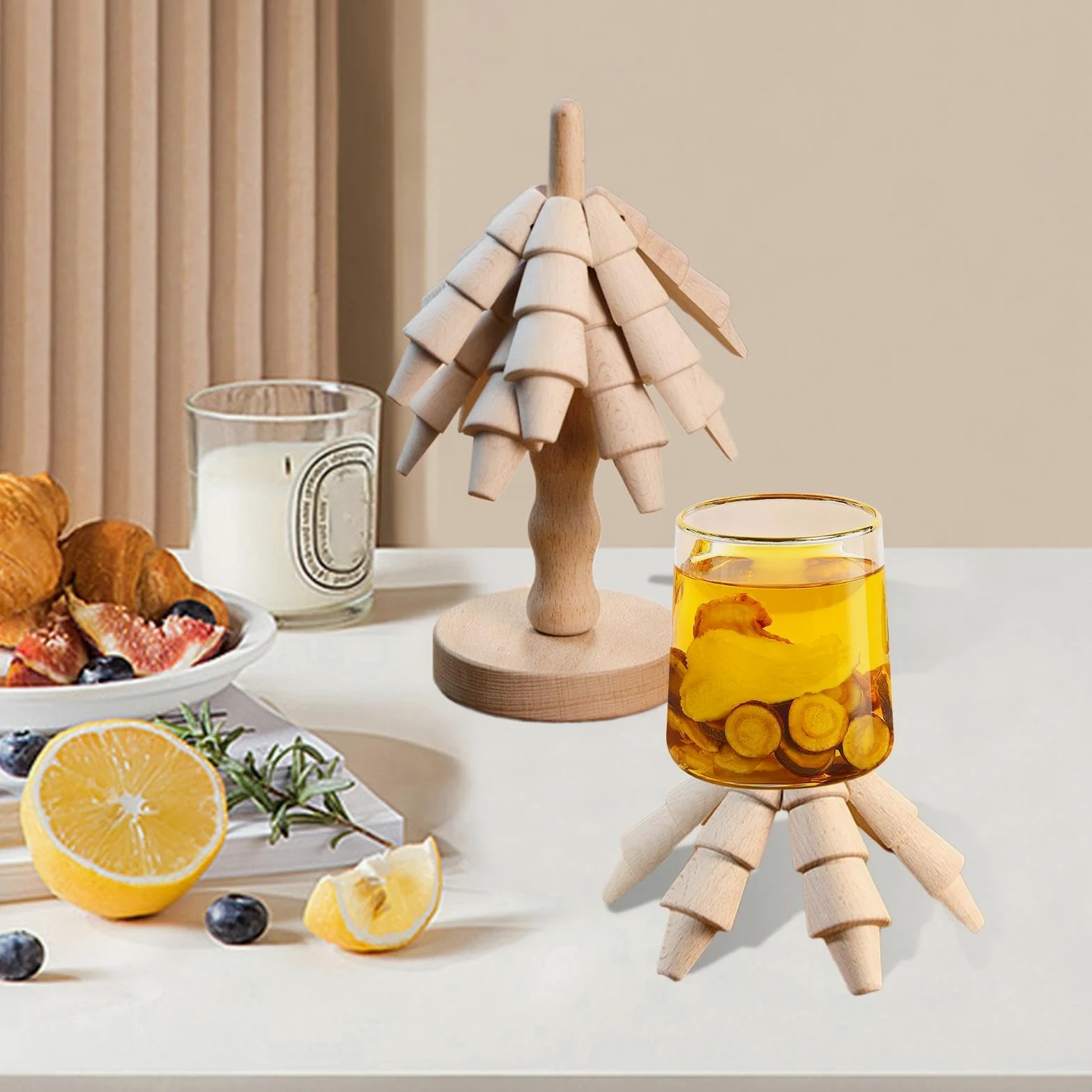 Ensemble De Dessous-De-Plat en Bois Forme Arbre Support Protecteur | Set De Dessous-De-Plat En Forme D'arbre Pour Protection Boissons Casseroles Poêles Assiettes Bols