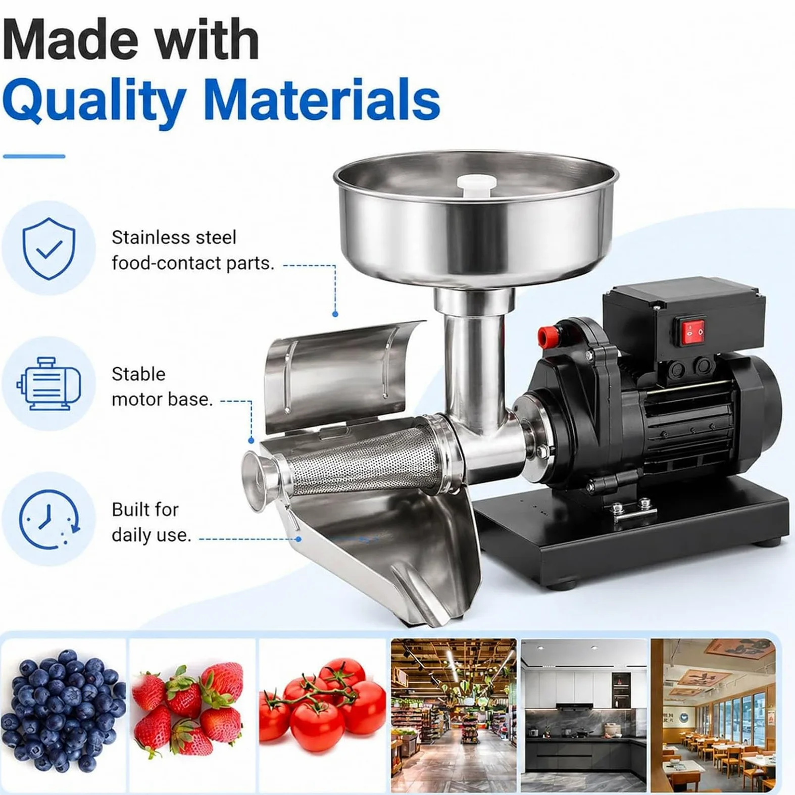 Filtre électrique de tomate, machine de fraisage de tomate Sauce Maker | Presse à tomates et machine à sauce en acier inoxydable commerciale, robuste, pour confiture de myrtille et de fraise