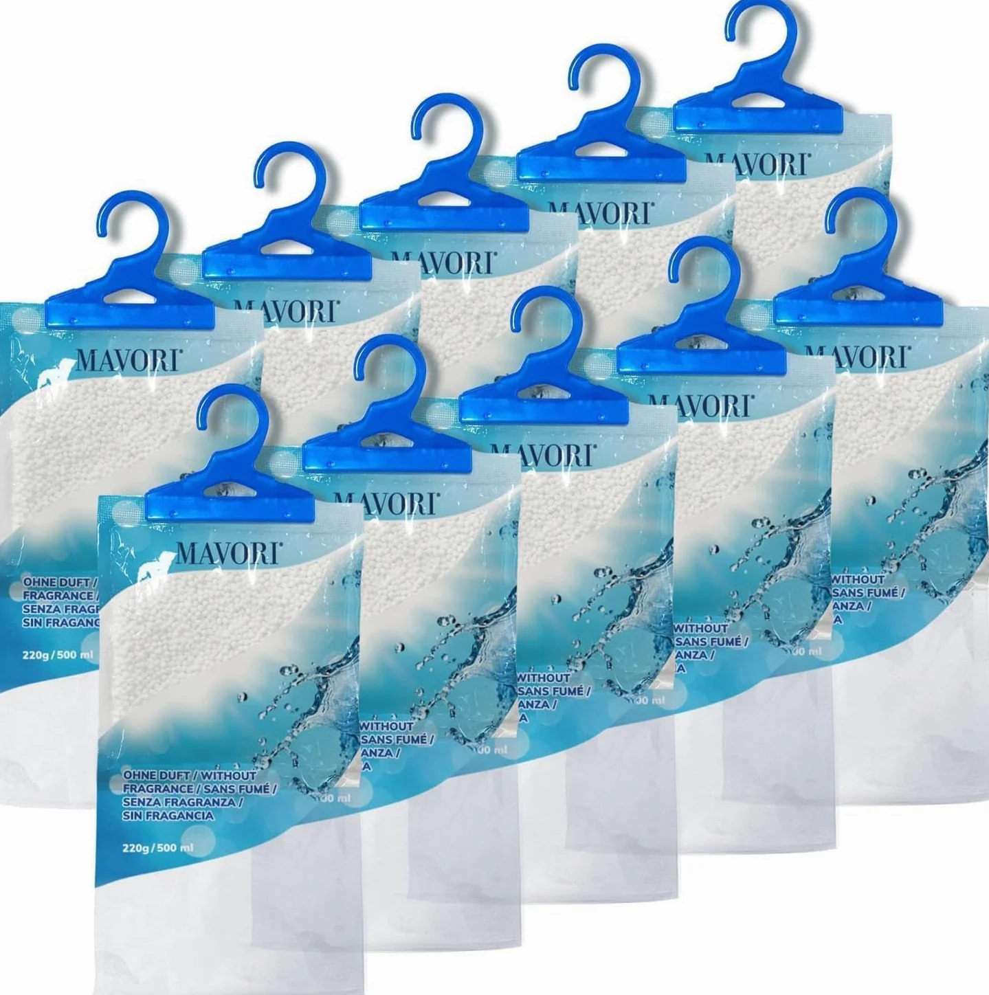 Lot de 10 déshumidificateurs XL à suspendre I sacs déshumidificateurs I déshumidificateur armoire et absorbeurs d'humidité pour pièces contre l'humidité, les moisissures et les odeurs