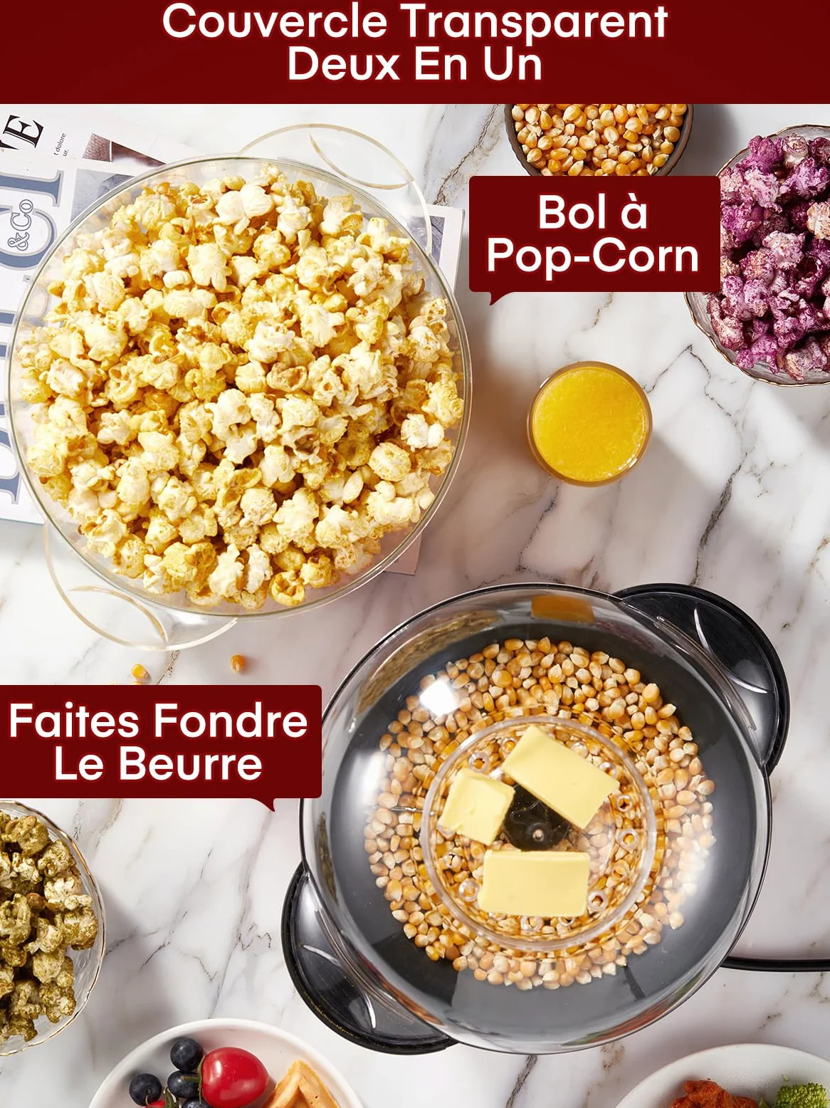 FOHERE Machine à Pop Corn, Machine a Pop Corn 3,5 L Pour la Maison, Popcorn Machine électrique Avec Sucre et Huile, Revêtement Antiadhésif, Silencieuse et Rapide, Grand Couvercle Comme Bol de Service