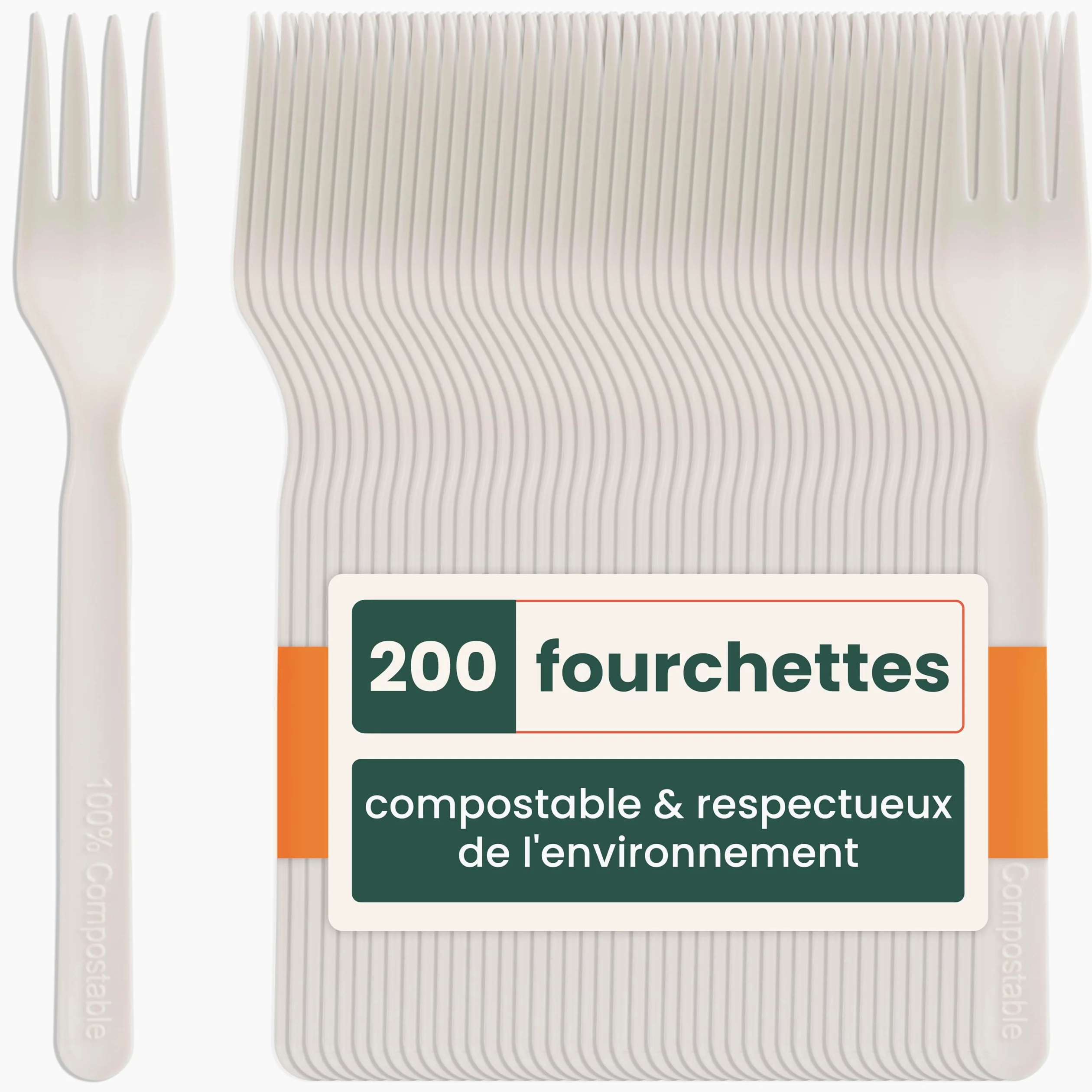 HAAGO 200 Fourchettes Réutilisables en PLA Blanc 18 cm / 7" – 100% Naturel, Lavables, Compostables, Solides – Pour Repas, Fêtes, BBQ, Buffet, Traiteur