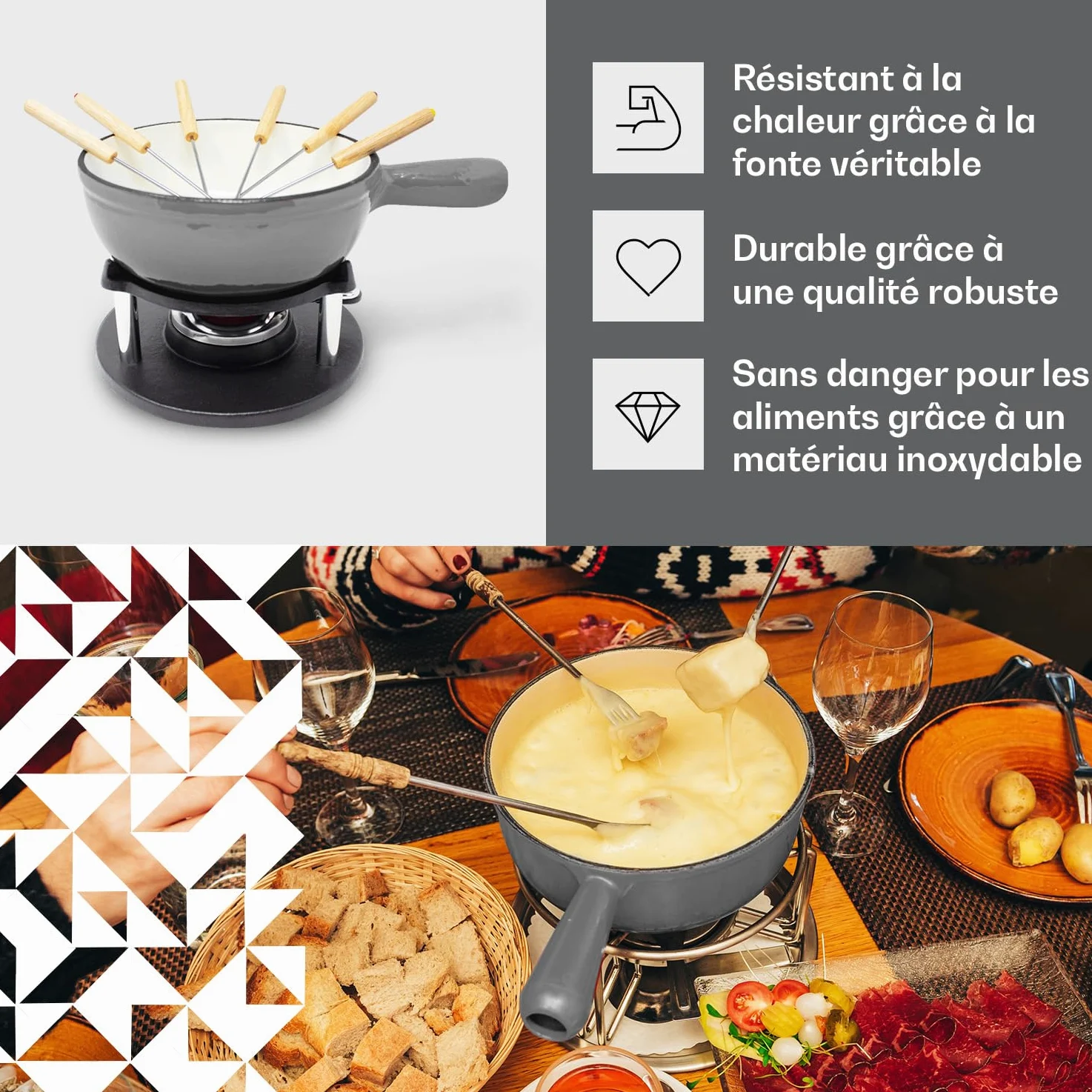Appareil a Fondue Savoyarde et Chocolat, Appareil à Fondue Electrique avec 6 Fourchettes à Tremper, Service a Fondue Bourguignonne pour la Maison