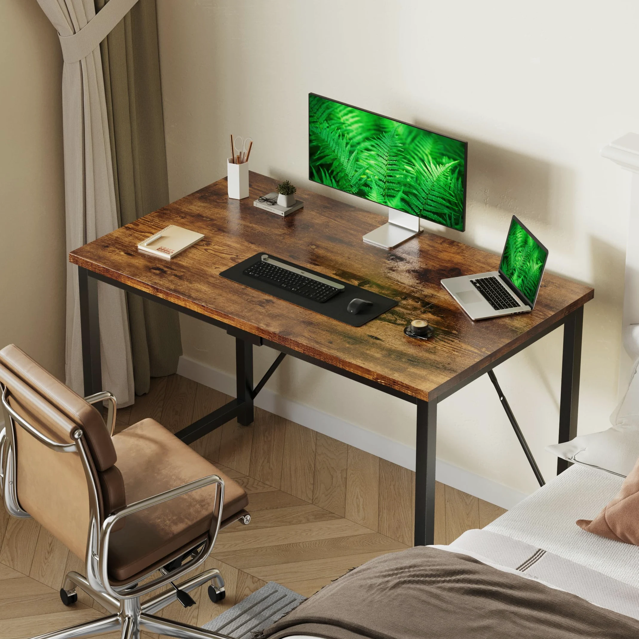 Devoko Bureau d'ordinateur, Table, Petits Bureaux d'étude 100 x 50 x 75 cm pour Les Petits Espaces, Poste de Travail, Bureau et Travail à Domicile, Cadre en Métal, Marron Rustique