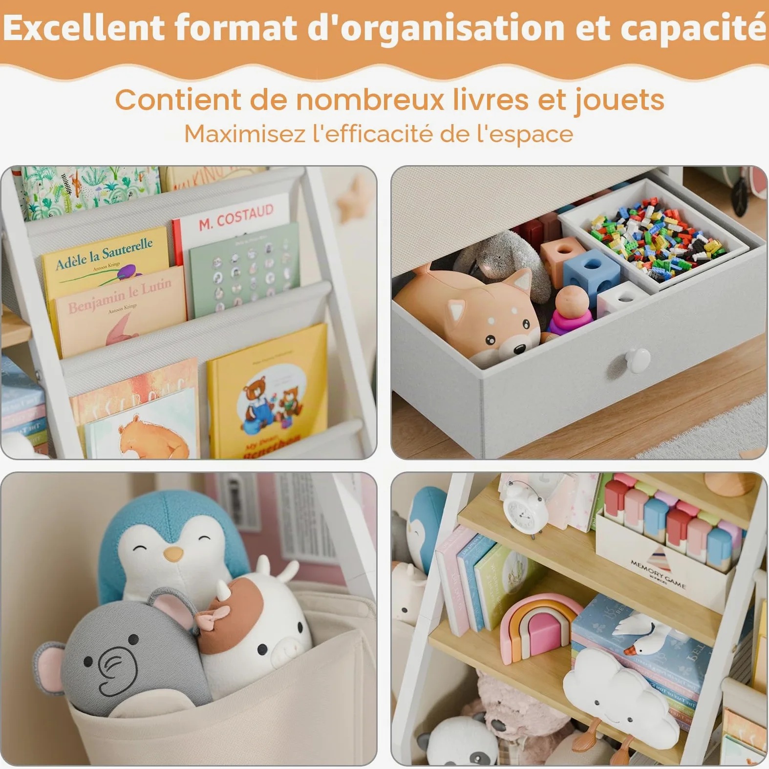 HAVLOTII Bibliothèque Enfant, Étagère Livres et Rangement Jouets