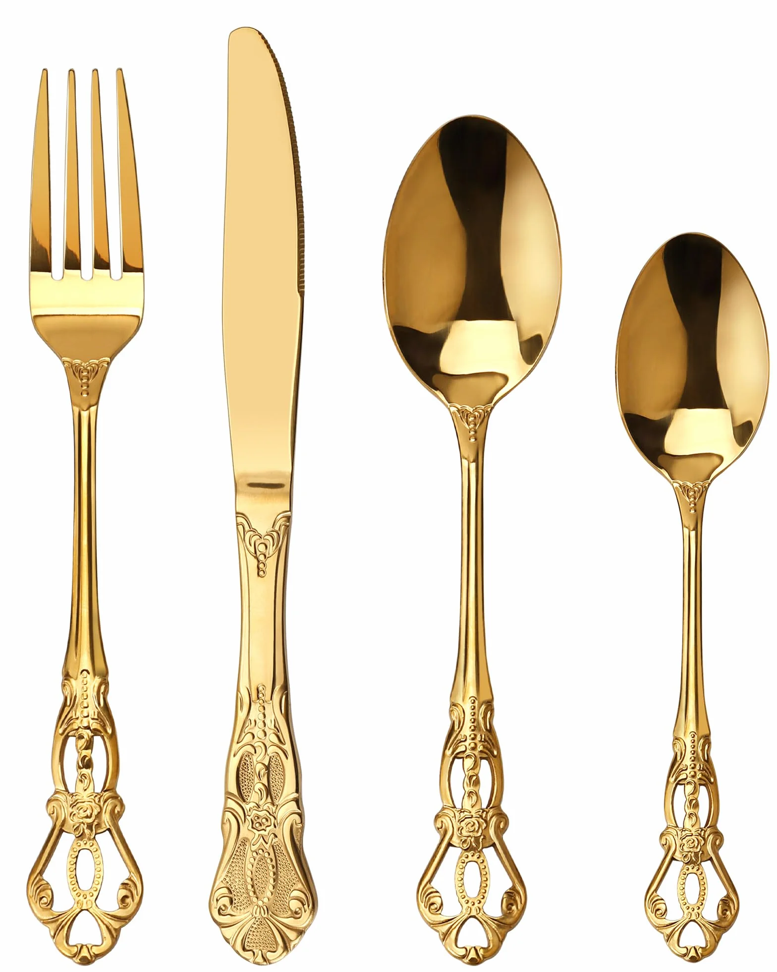 set couverts de table or 6 personnes Rétro royal, ensemble de couverts inox 24 pièces, se compose de couteaux/fourchettes/cuillères, finition Poli résistant, facile à nettoyer
