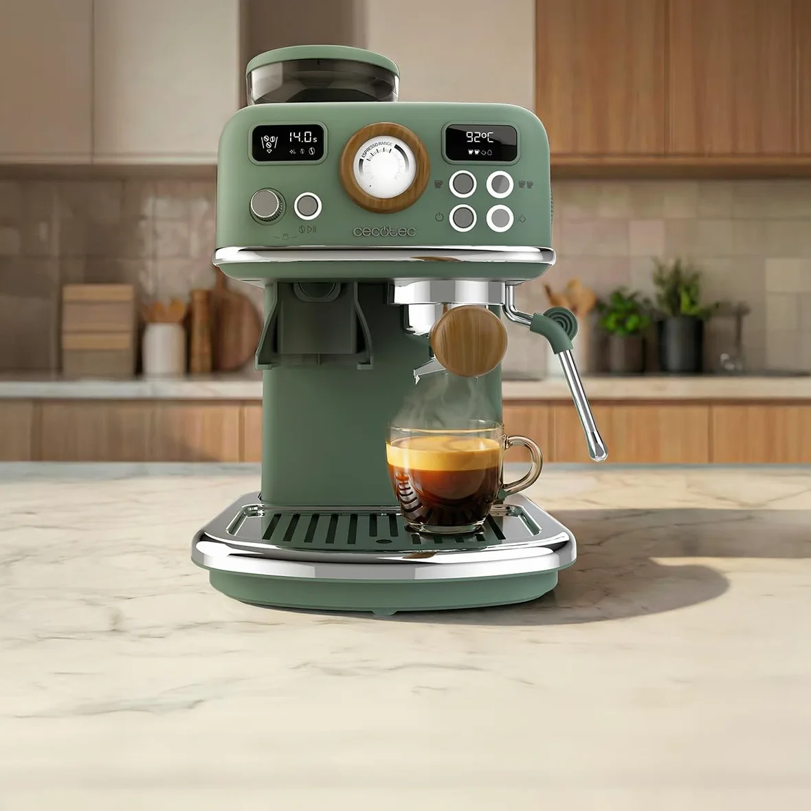 Cecotec Machine à Café Expresso Manuelle Power Espresso 20 Tradizionale Grind. 1500 W, Moulin 20 Niveaux, 20 Bars, PID, Thermoblock, Steamer, Cold Brew, Café Fraîchement Moulu avec Crème Parfaite