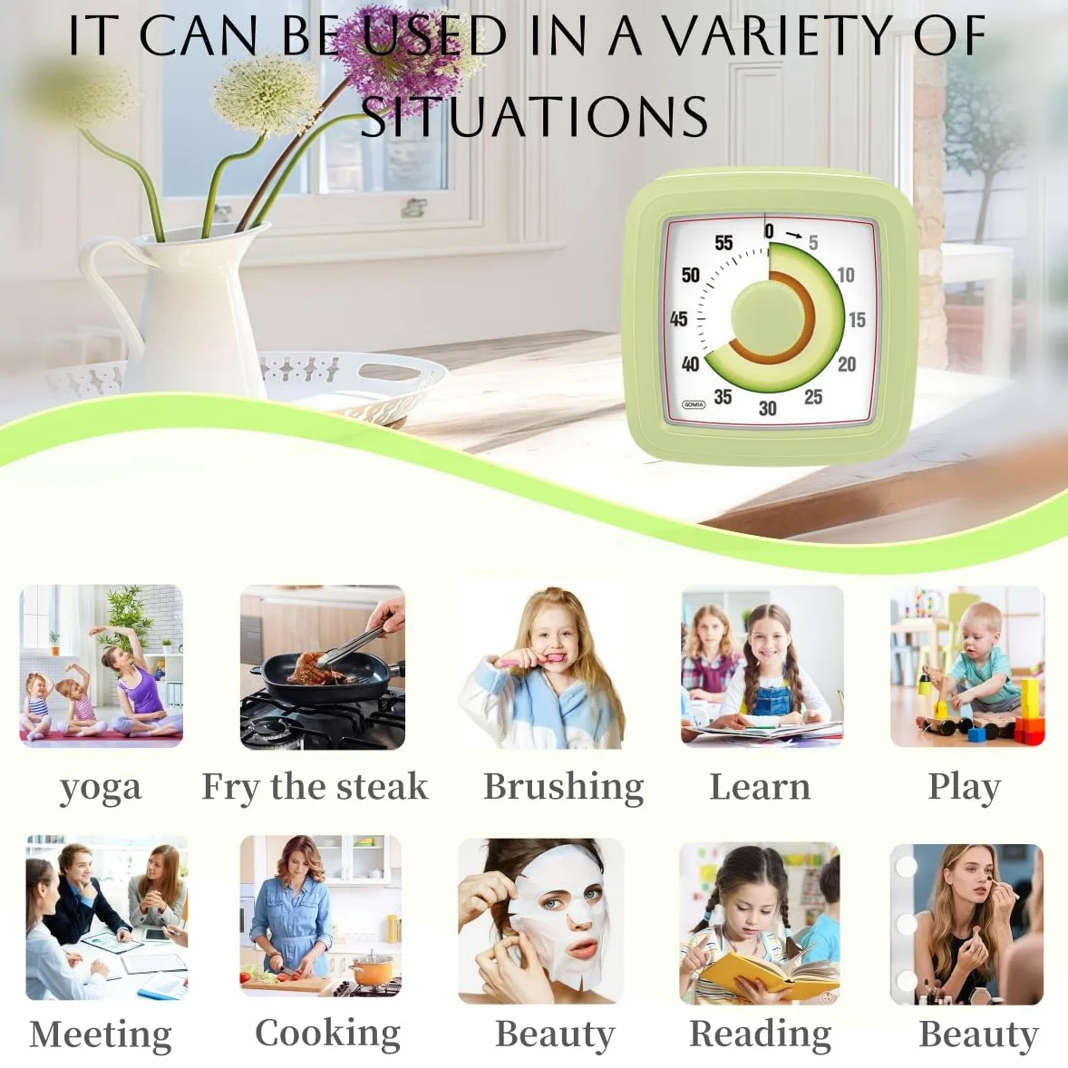 Minuteur visuel pour enfants pour cuisine, salle de classe, cuisine, apprentissage, chambre, bureau, compte à rebours de 60 minutes Pomodoro pour enfants atteints d'autisme et de TDAH (style avocat)