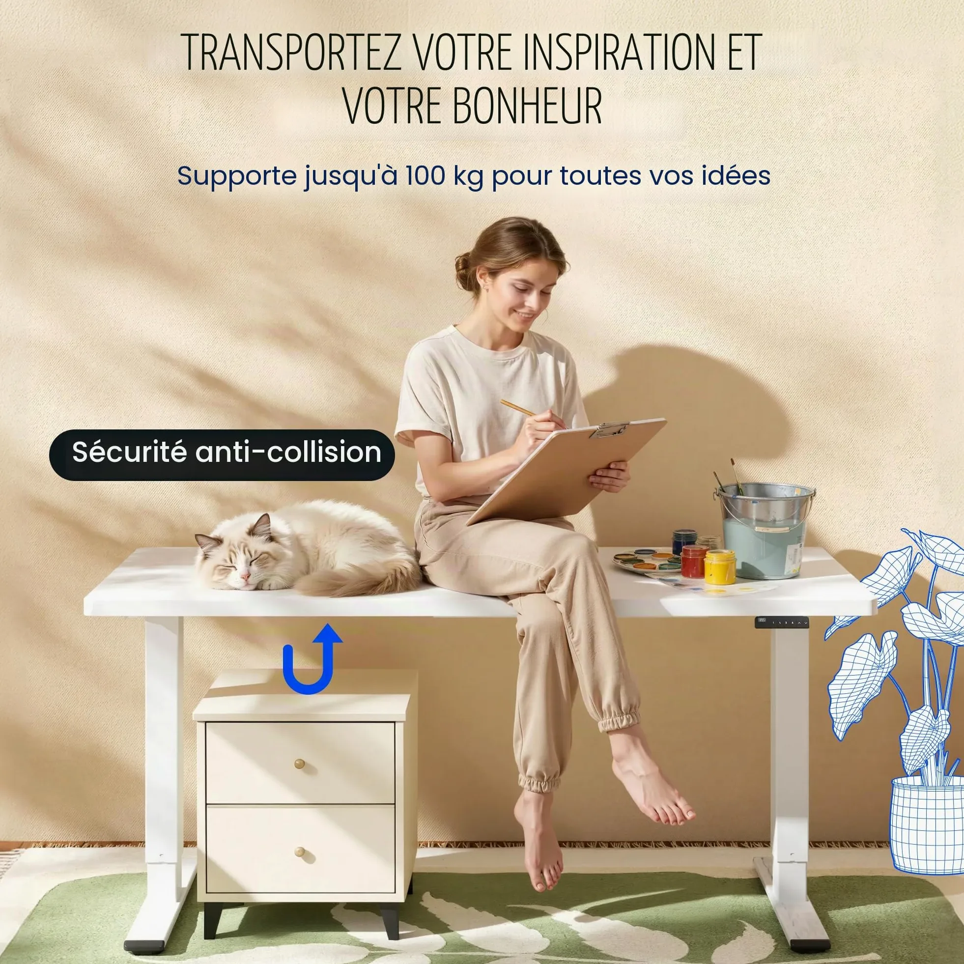 FlexiSpot Bureau Assis Debout Électrique à 2 Moteurs Charge 100kg, Bureau Réglable en Hauteur en Acier avec Panneau Smart à Fonctions Mémoires, Système Anti-collision, Cadre en Noir