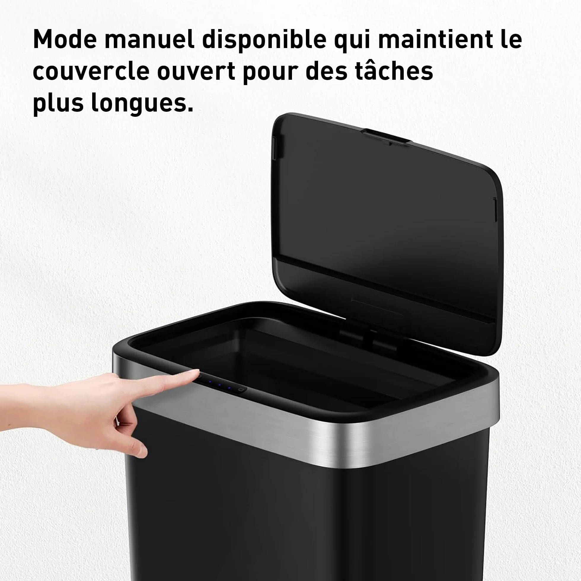 EKO | Poubelle de Cuisine 50 L avec capteur Automatique et Fermeture en Douceur | Poubelle Noire à Piles | Finition Anti-Traces de Doigts, Base antidérapante et Support de Sac