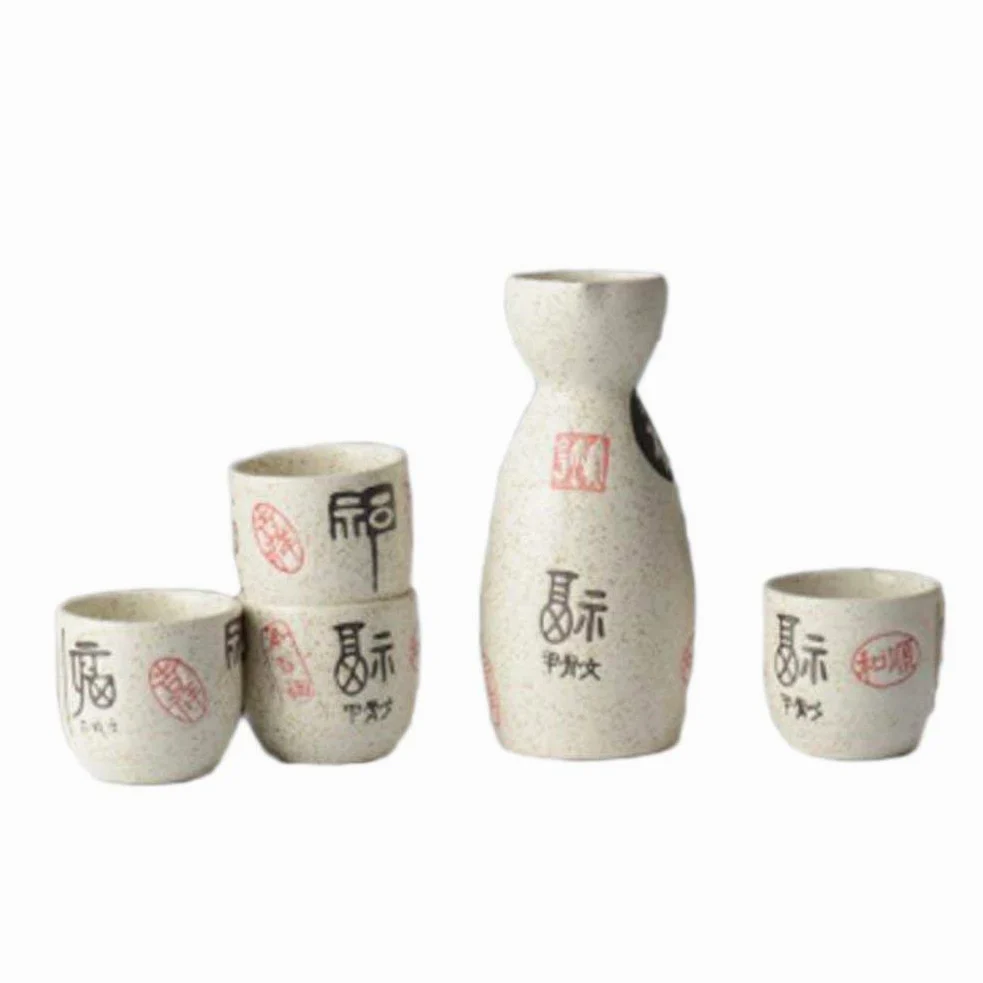 Ensemble de 5 pièces Exquis de saké Japonais en Porcelaine, Tasses en céramique Traditionnelles, Verres à vin à température artisanale-A21