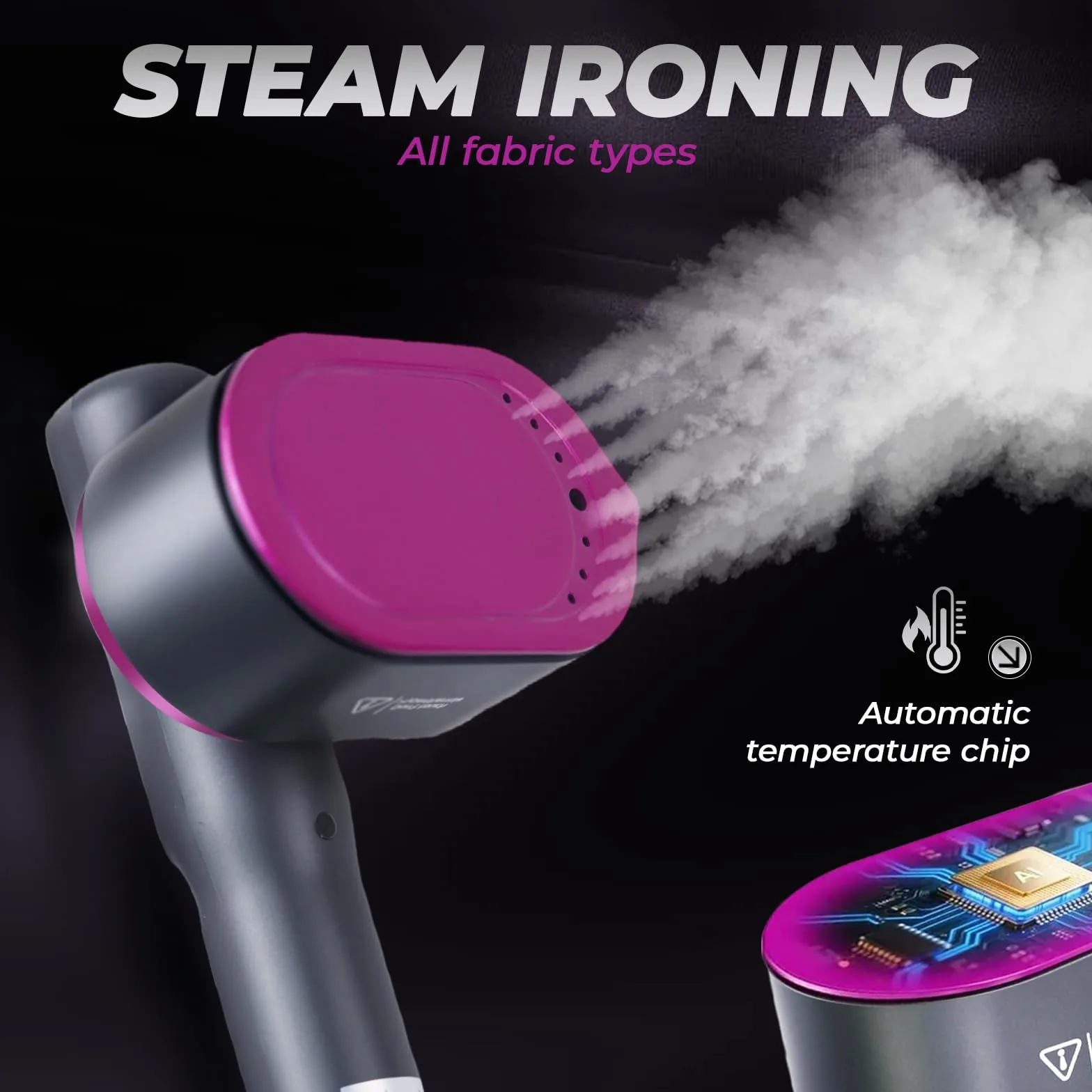 Défroisseur Vapeur Portable 1200W, Chauffage Rapide 5S, Fer à Repasser de Voyage 2 en 1 avec Écran LCD et 5 Modes, Steamer Vêtement Vertical et Horizontal pour Tous Tissus, 110ML