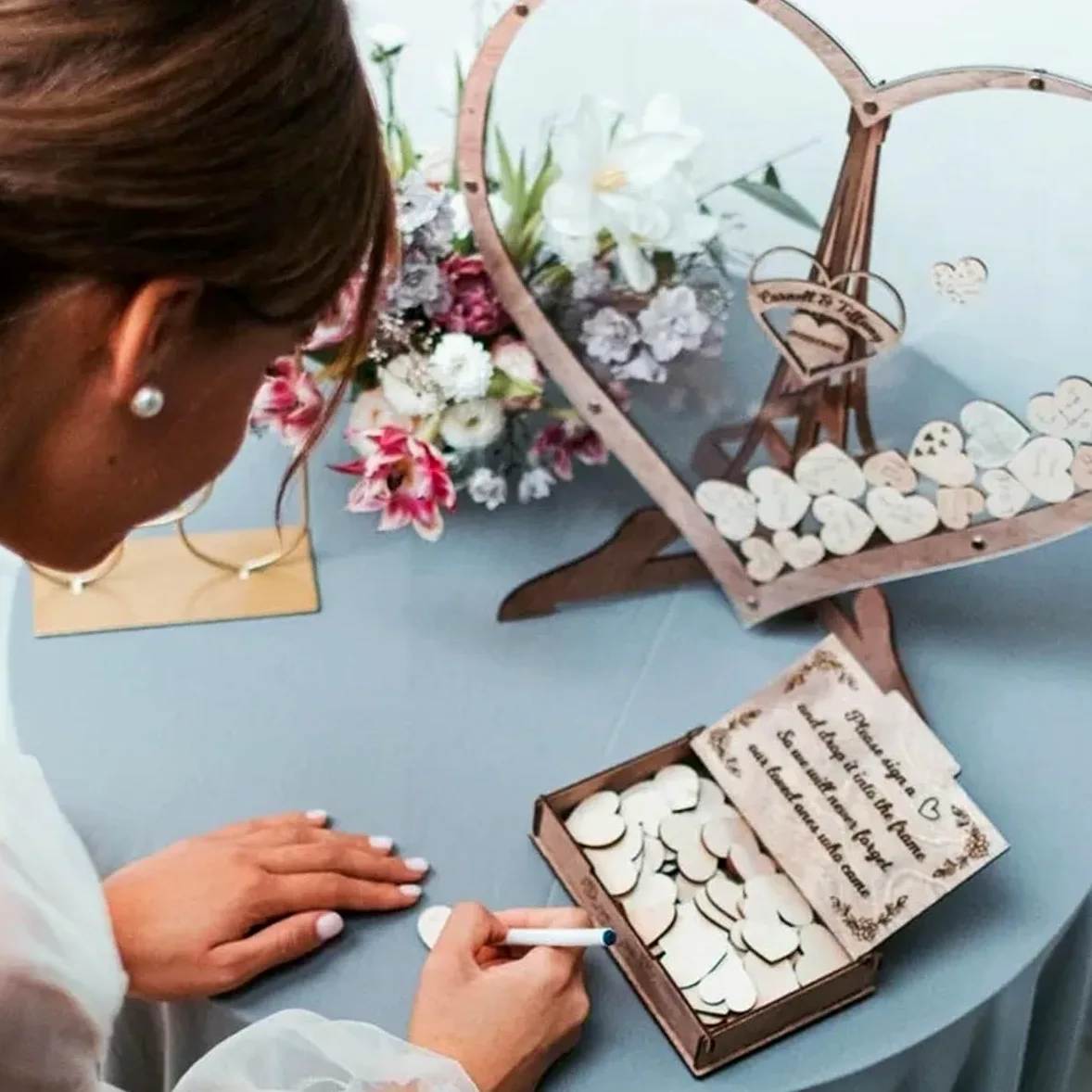 Alternative au livre d'or de mariage personnalisé, livre d'or personnalisé en forme de cœur transparent, boîte d'invités en bois en forme de cœur
