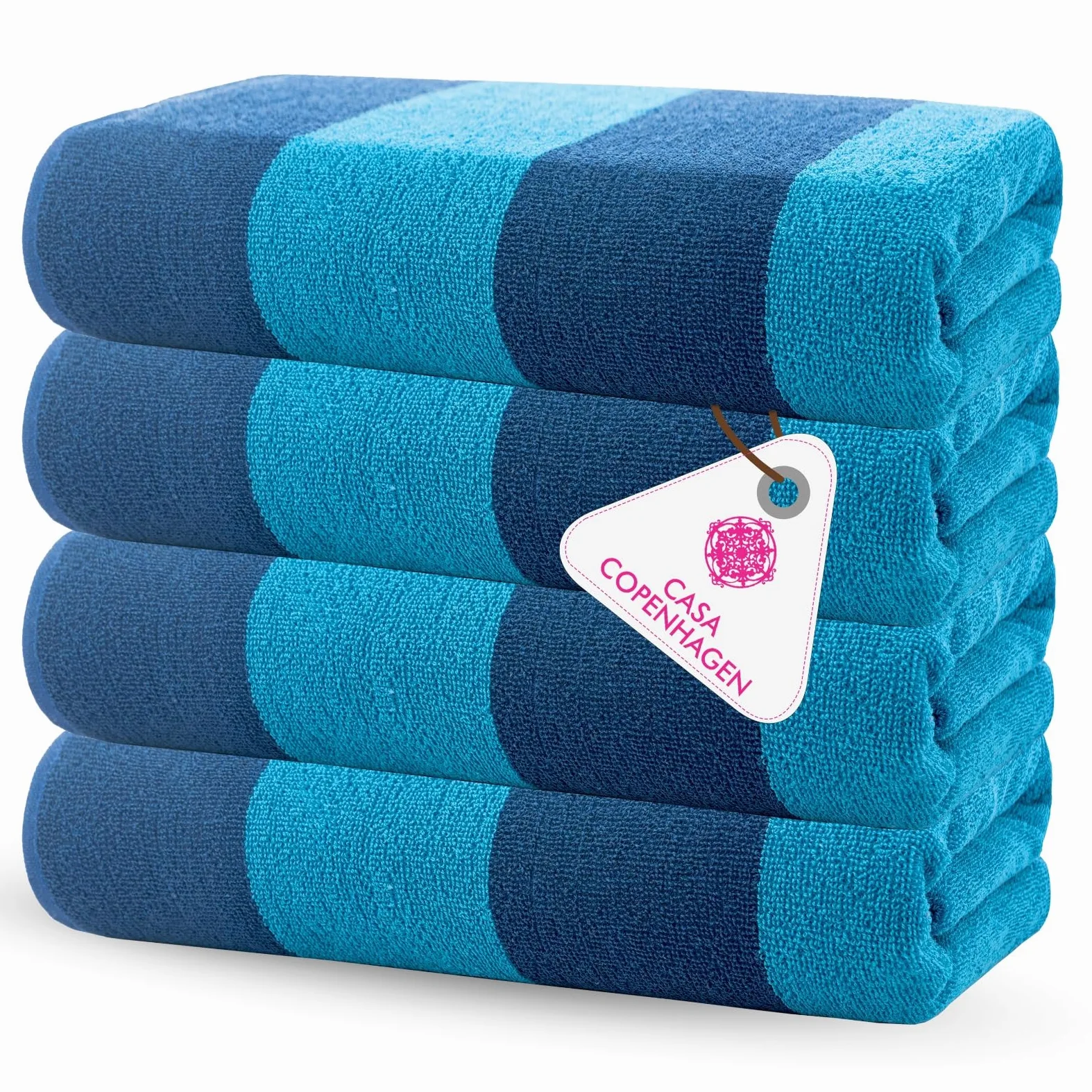 Casa Copenhagen Serviettes de Plage Malibu, conçues au Danemark, Robustes et durables, séchage Rapide, pour la Piscine. Lot de 4 Serviettes de Plage et de Bain en Coton, 76x 152cm. Bleu/Turquoise