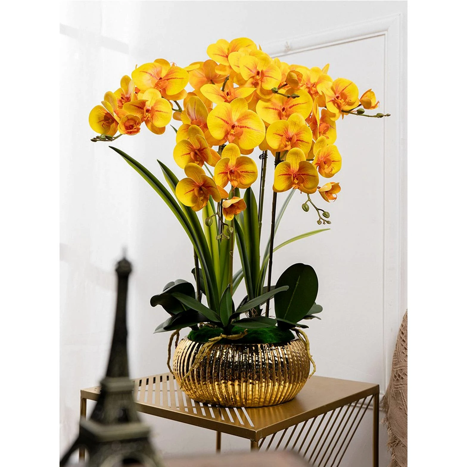 Orchidée artificielle Phalaenopsis en soie, arrangement floral, fleurs d'orchidée artificielles avec vase en céramique, décoration de table de mariage, de salle à manger, pour la maison et le bur