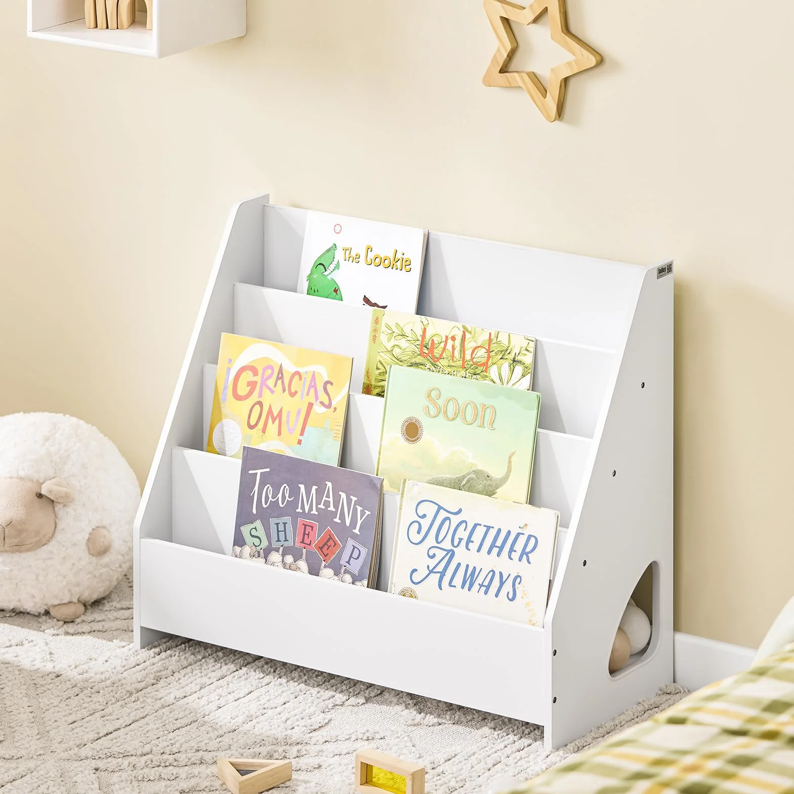 SoBuy Bibliothèque Enfant Rangement Jouet Enfant Bibliotheque Livre 4 Niveaux et 1 Compartiment Ouvert Étagère à Livres Meuble de Rangement Chambre d'Eanfant Bureau Salon Blanc 70x30x60 cm KMB32-K-W