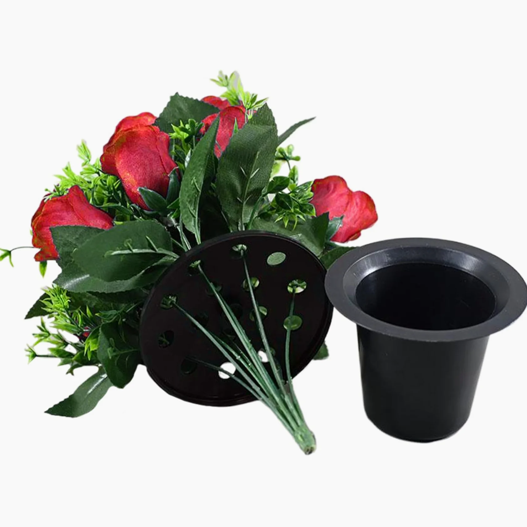 Fleurs de cimetière avec Roses de cimetière en Pot nécessitant Peu d'entretien avec têtes Fleurs en Tissu Soie, Roses artificielles pour Tombe, et funérailles.