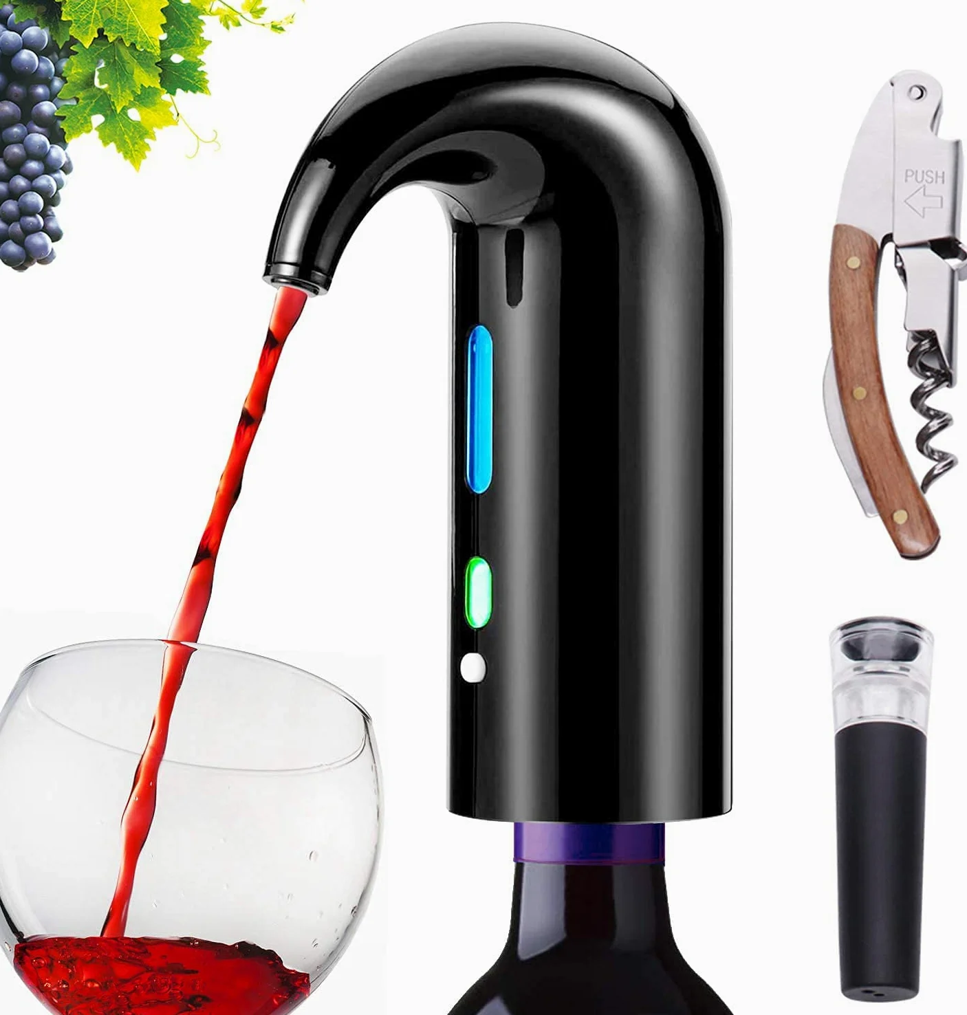 Aérateur de vin électrique avec bec verseur, décanteur à vin portable à une touche et distributeur de vin pour vin rouge et blanc - Distributeur automatique de vin - Verseur rechargeable par USB