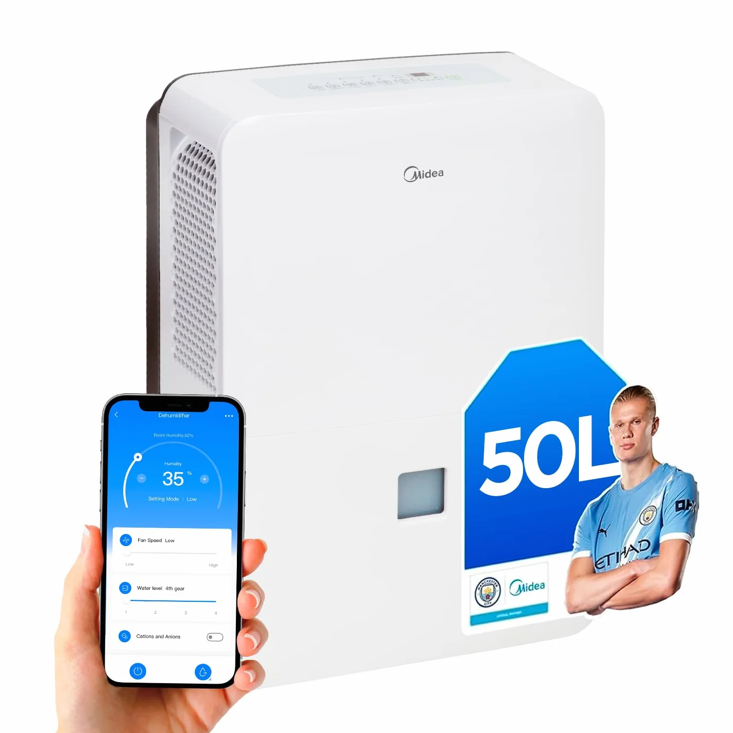MIDEA Déshumidificateur d air Anti Moisissure intérieur 50 L/Jour | Réservoir amovible 6L, APP/Wifi, Mode Confort, Minuterie 24H | Déshumidificateur industriel de grande capacité jusqu’à 120m²/300 m³