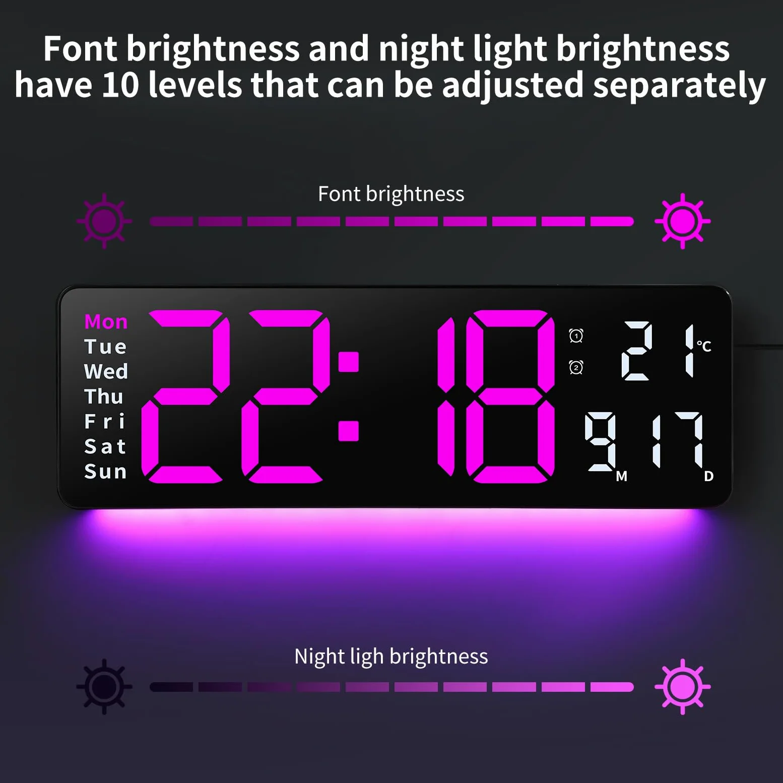 Fuloon Horloge Murale Numérique LED avec Télécommande Positif Compte à Rebours Luminosité Réglable Pendules Murales pour Salon Cuisine Bureau Gymnase (16 Pouces, Rose Rouge)