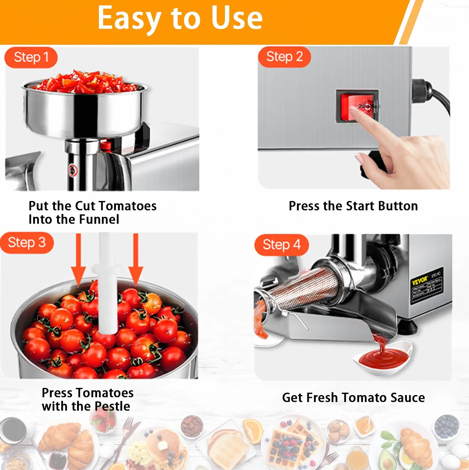Machine à sauce tomate électrique – Passoire à fruits et légumes en acier inoxydable pour sauces et purées faites maison