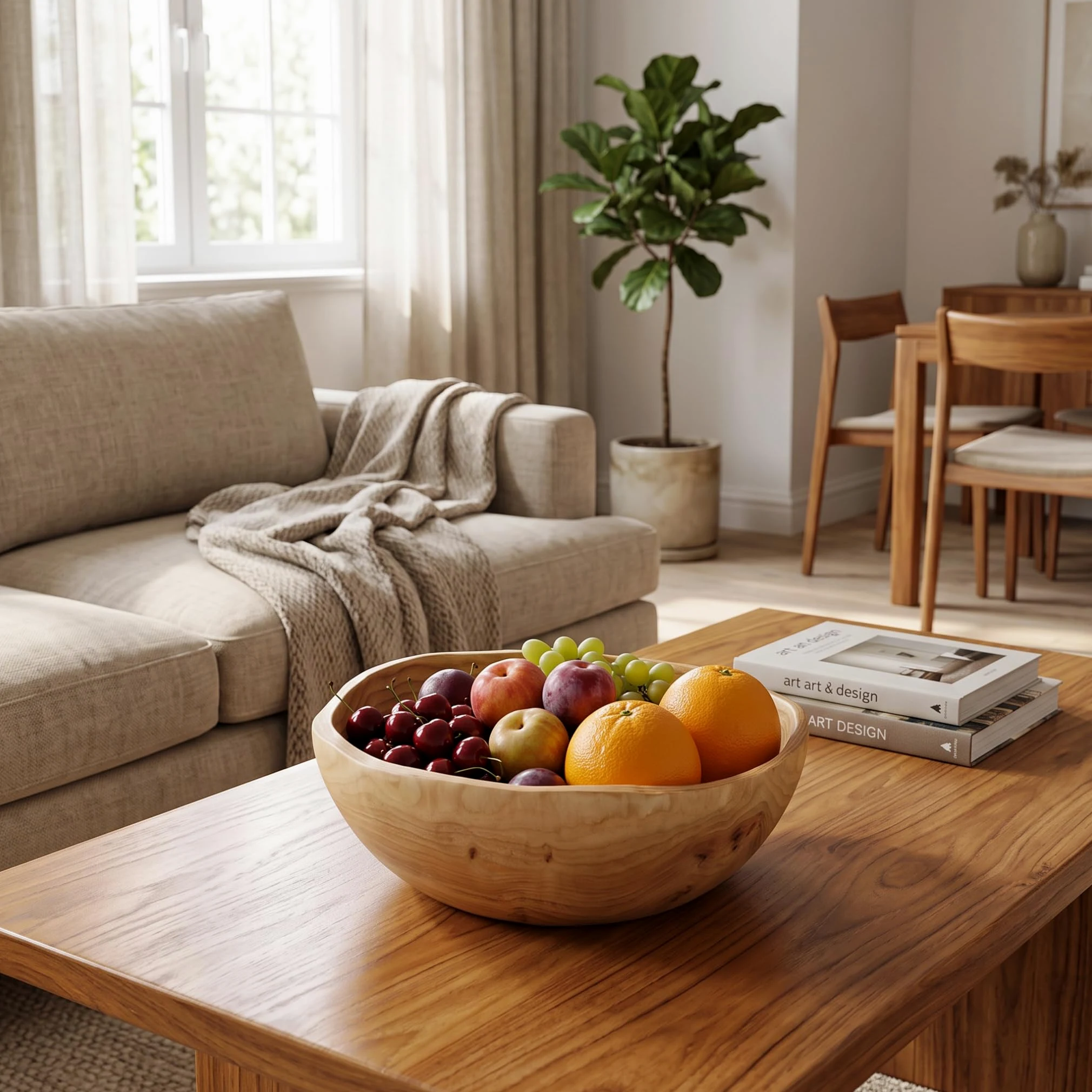 Bol en bois avec bol décoratif à revêtement de grain naturel, 10-11 pouces | Lisse sans bord, construction robuste, lavage facile, convient aux fruits, salades, bijoux, clés.