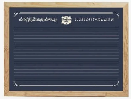 cavernedesjouets Grand Tableau Noir Mural ecolier 88x66cm Face Craie Ardoise XXL - Cadre et plumier en Bois - Set Jeu Dessin Enfant + 1 Carte Tigre
