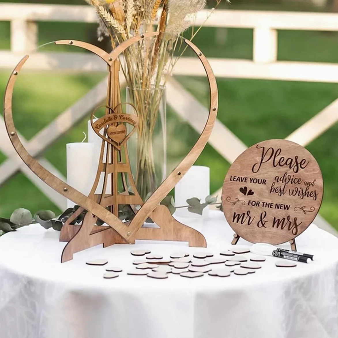 Alternative au livre d'or de mariage personnalisé, livre d'or personnalisé en forme de cœur transparent, boîte d'invités en bois en forme de cœur