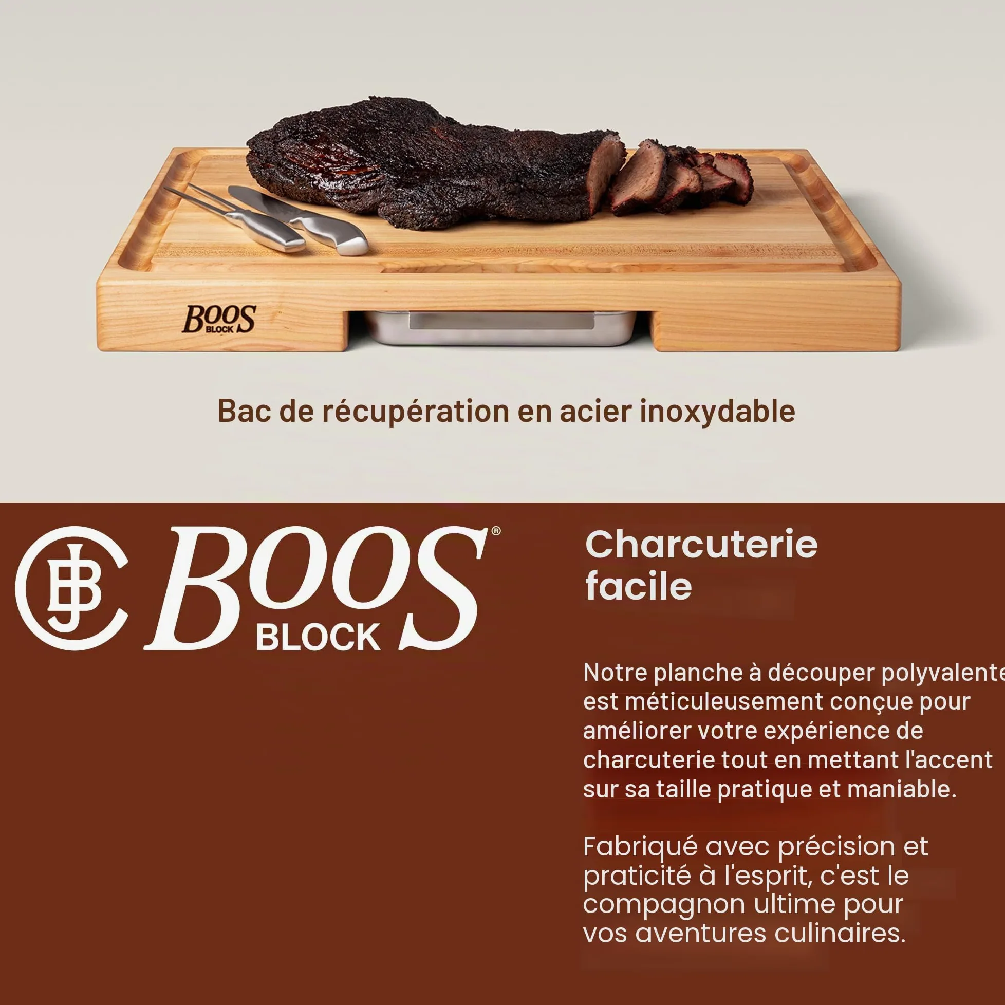 Boos Block Planche à Découper avec Égouttoir - 38,1 x 35,6 x 5,7 cm | Planche Erable d'Amérique Du Nord - Billot De Cuisine - Planche a Decouper Professionnelle