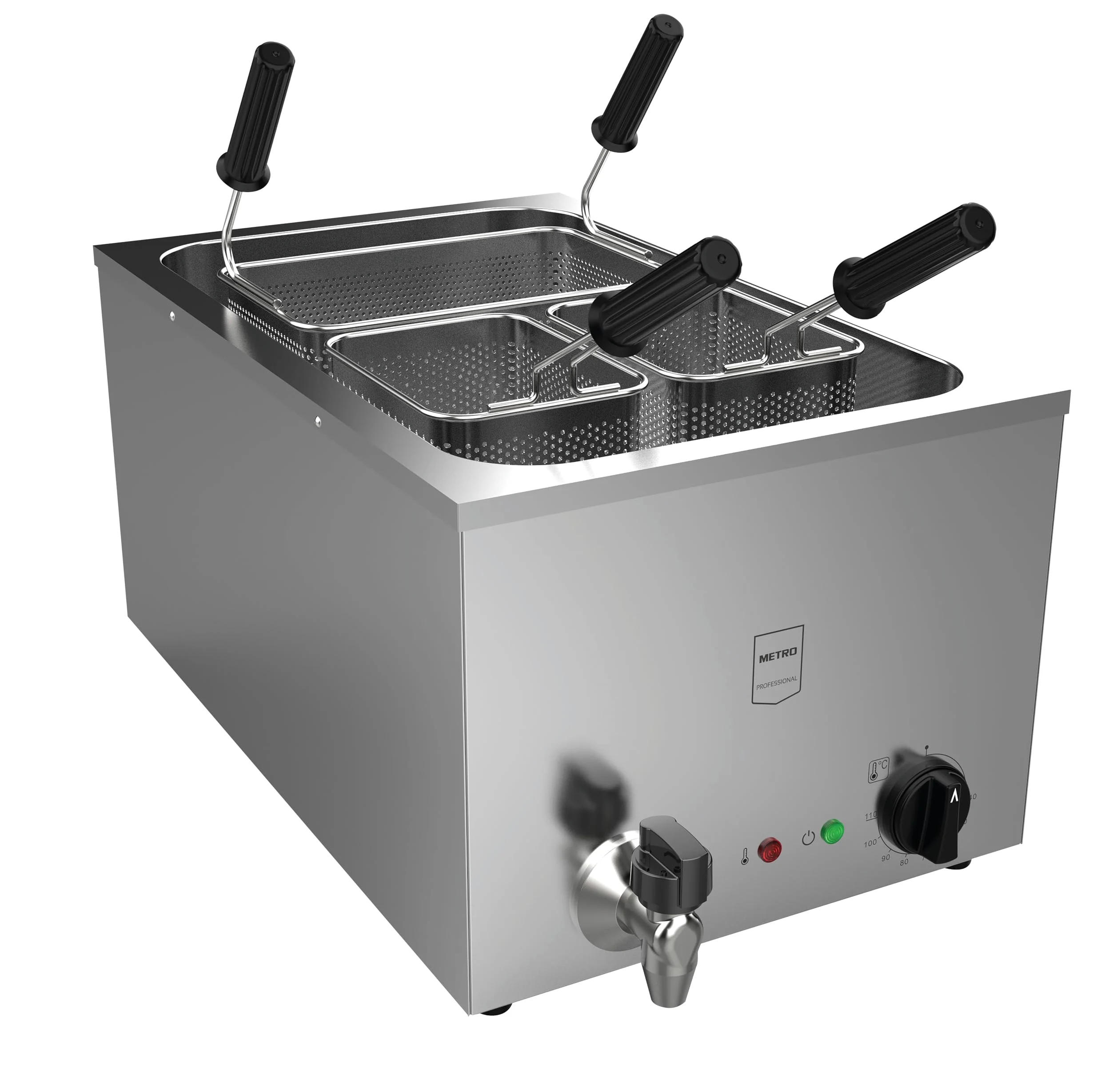 METRO Professional Cuiseur à pâtes électrique GNC1025, Acier inoxydable, 35.4 x 63.3 x 44.6 cm, 25L, 3200 W, 3 paniers, argenté