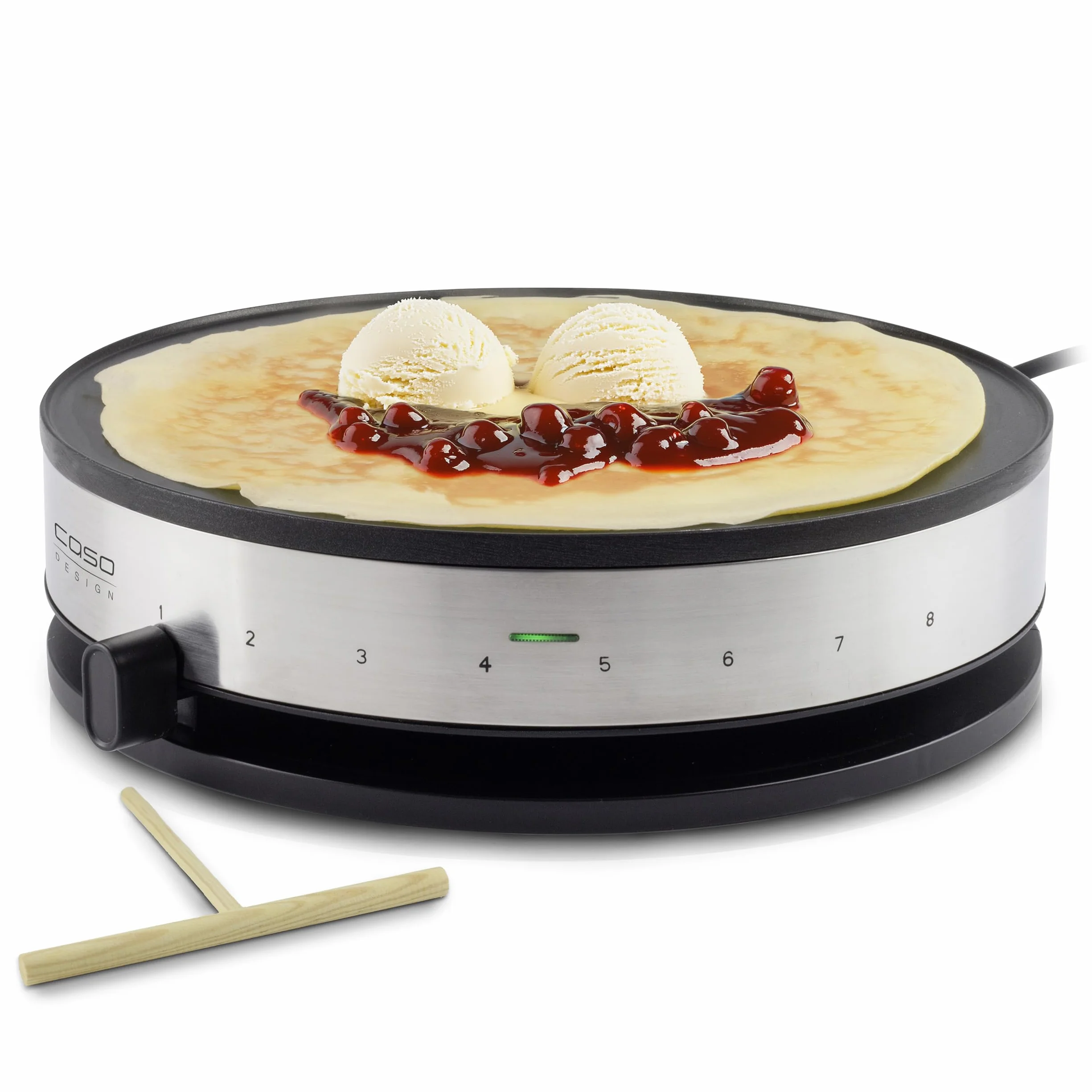 Caso 2930 cm 1300 Design Crêpes maker avec surface de cuisson Extra Large, diamètre 33 cm, 1300 W, Noir, Argent