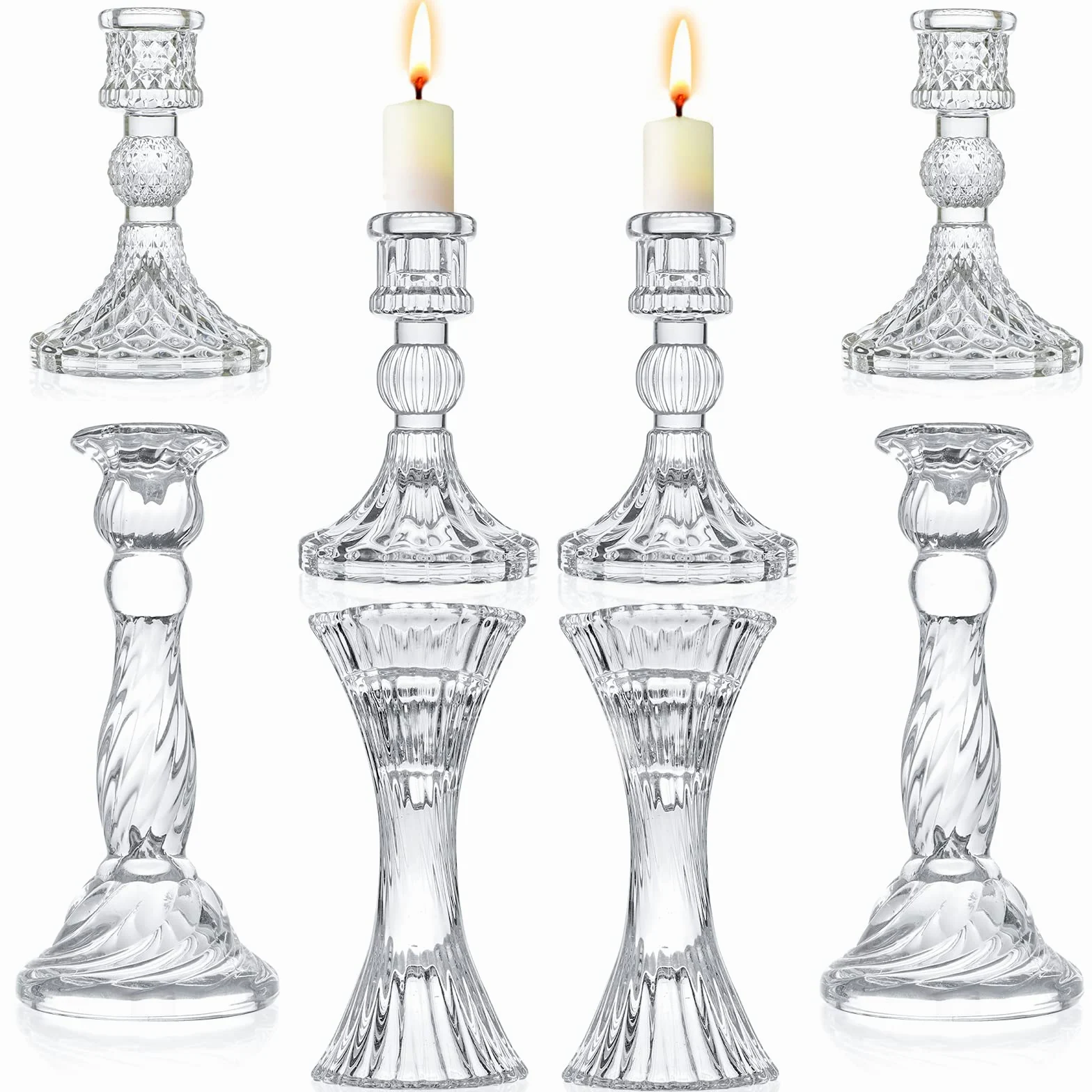 Lot de 8 bougeoirs en verre transparent pour tous les événements formels, dîners aux chandelles, mariages, dîners, fêtes, décoration de la maison