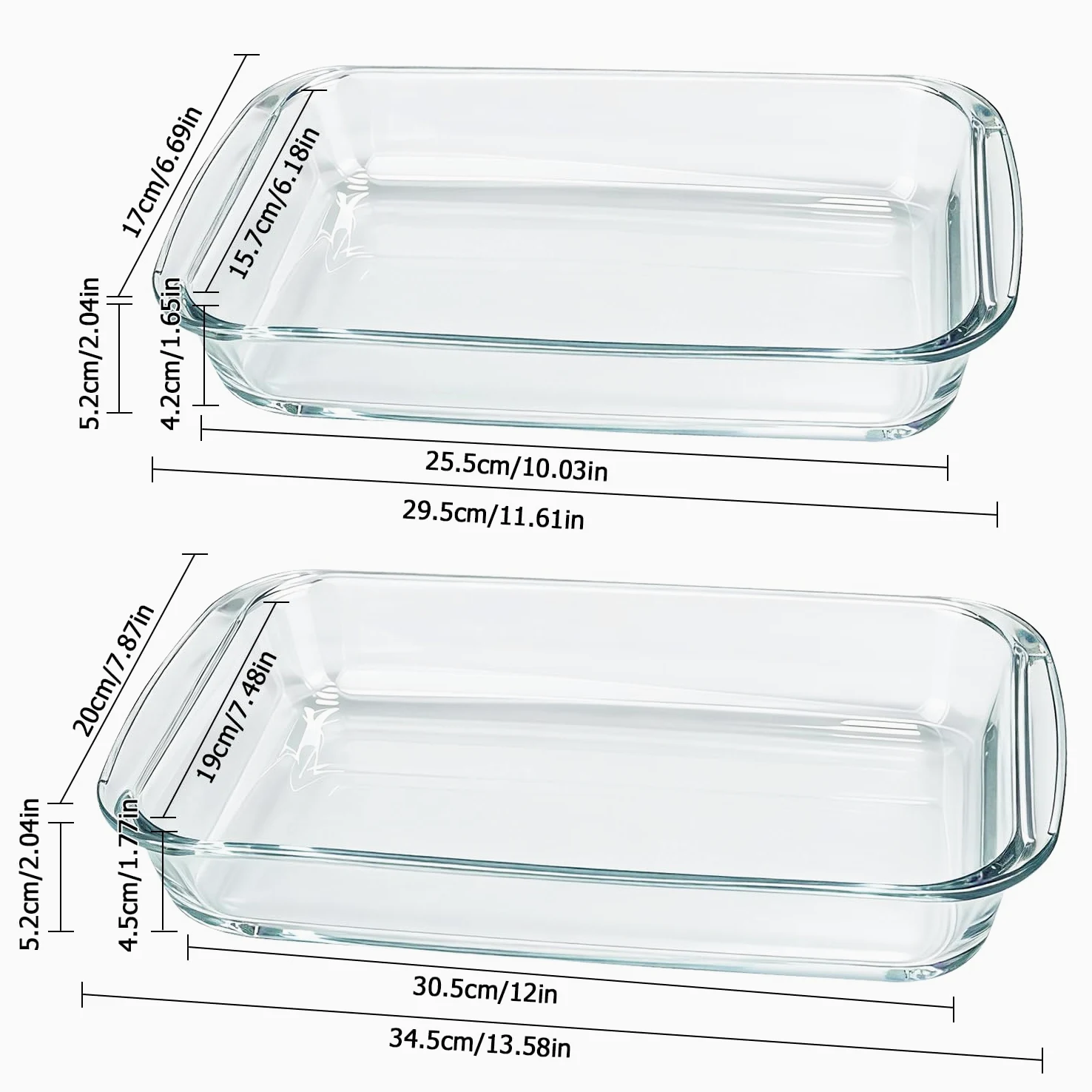 Lot de 2 plats à gratin en verre, 34,5 x 20,3 x 5,2 cm + 29,5 x 17 x 5,2 cm, grand plat à lasagnes, assiette à dessert tiramisu, plats pour la préparation des repas (2,2 l + 1,6 l)
