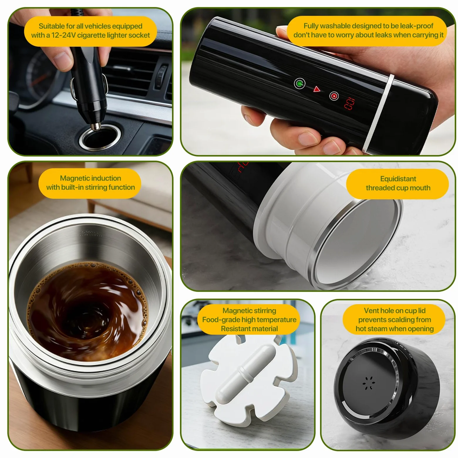 Bouilloire Électrique Portable 12V, 420ml, Acier Inoxydable 304, Noir, Chauffage Rapide, pour Voiture Camion Taxi, Camping Voyage