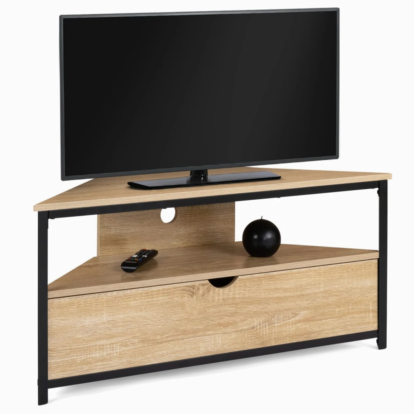 IDMarket - Meuble TV 100 cm d'angle Detroit avec Placard Design Industriel
