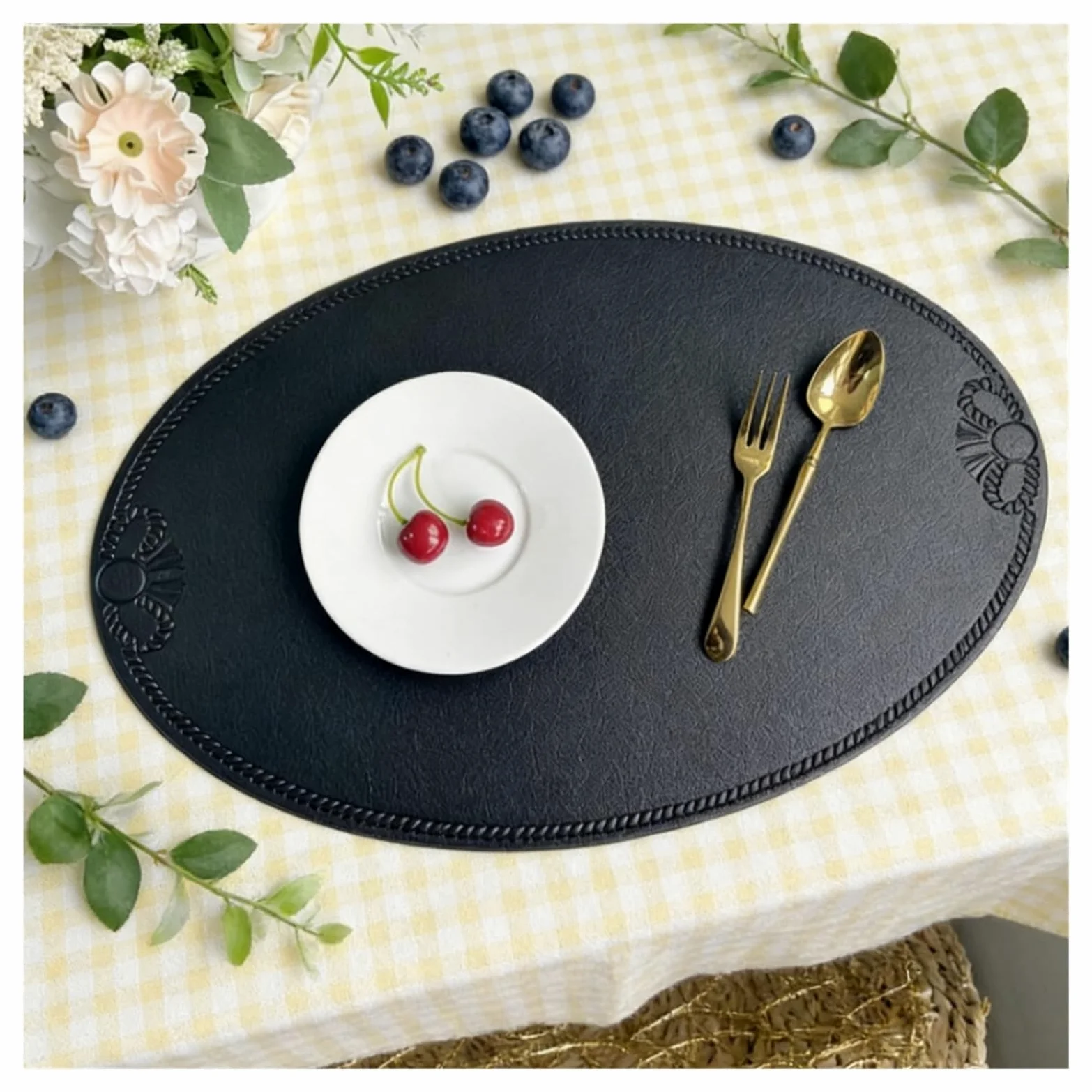 1/4/10 pièces Napperons Ovales Intérieur Extérieur Noir Faux Cuir Napperon Réversible Imperméable Tapis de Table Patio(RE Pink,10pcs 30x45cm)