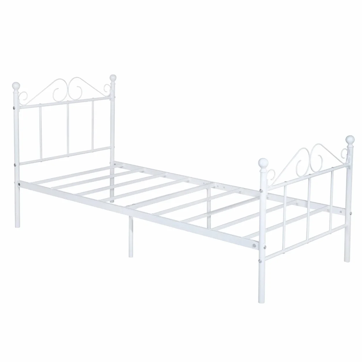 Cadre de Lit Enfant en Métal pour Matelas 90x190 cm, Lit Enfant Sol avec Sommier 90x190/Montage Facile/Convient comme pour Enfants/Ado/Adolescent Garcon/Fille/Senior/Blanc/Style A