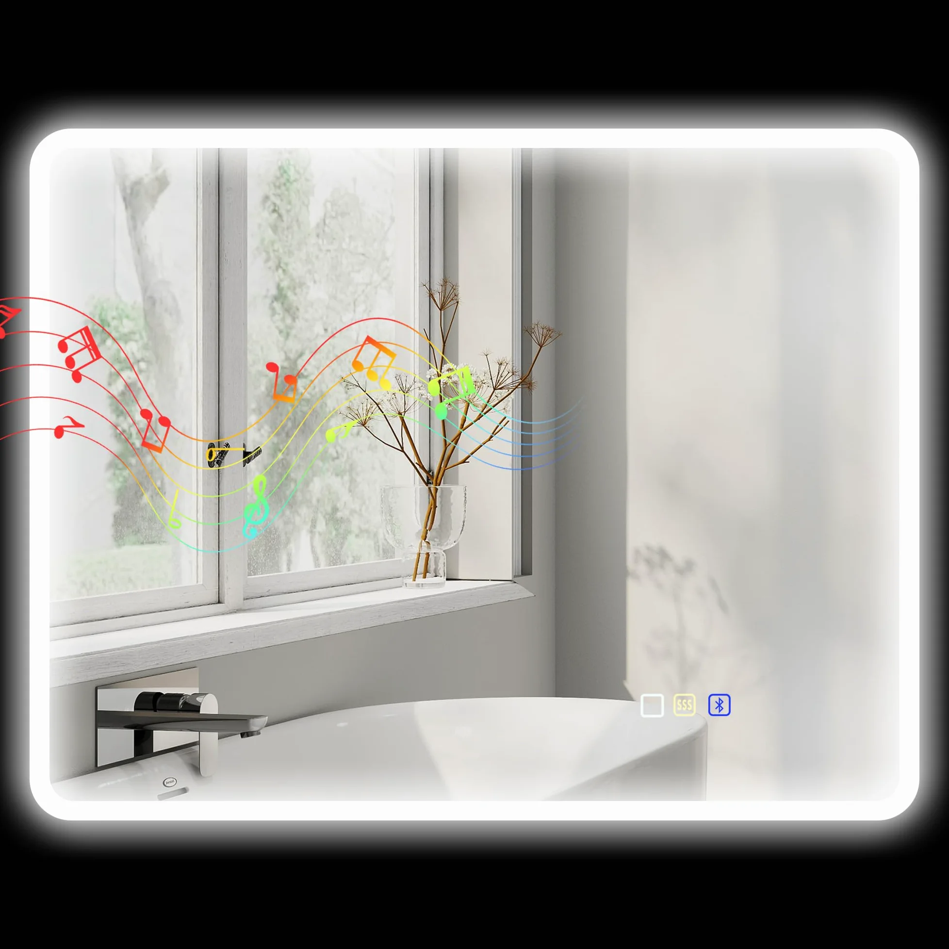 HOMCOM Miroir Salle de Bain Bluetooth 70 x 90 cm, Miroir Lumineux Salle de Bain Mural avec éclairage LED, Interrupteur Tactile, lumière réglable 3 Couleurs, Anti-buée, mémoire - Argent