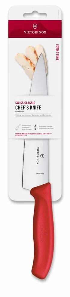Victorinox Swiss Classic, Couteau à trancher professionnel, Lame extra-tranchante, tranchant droit, 19 cm, Poignée plastique, Acier inoxydable, Rouge