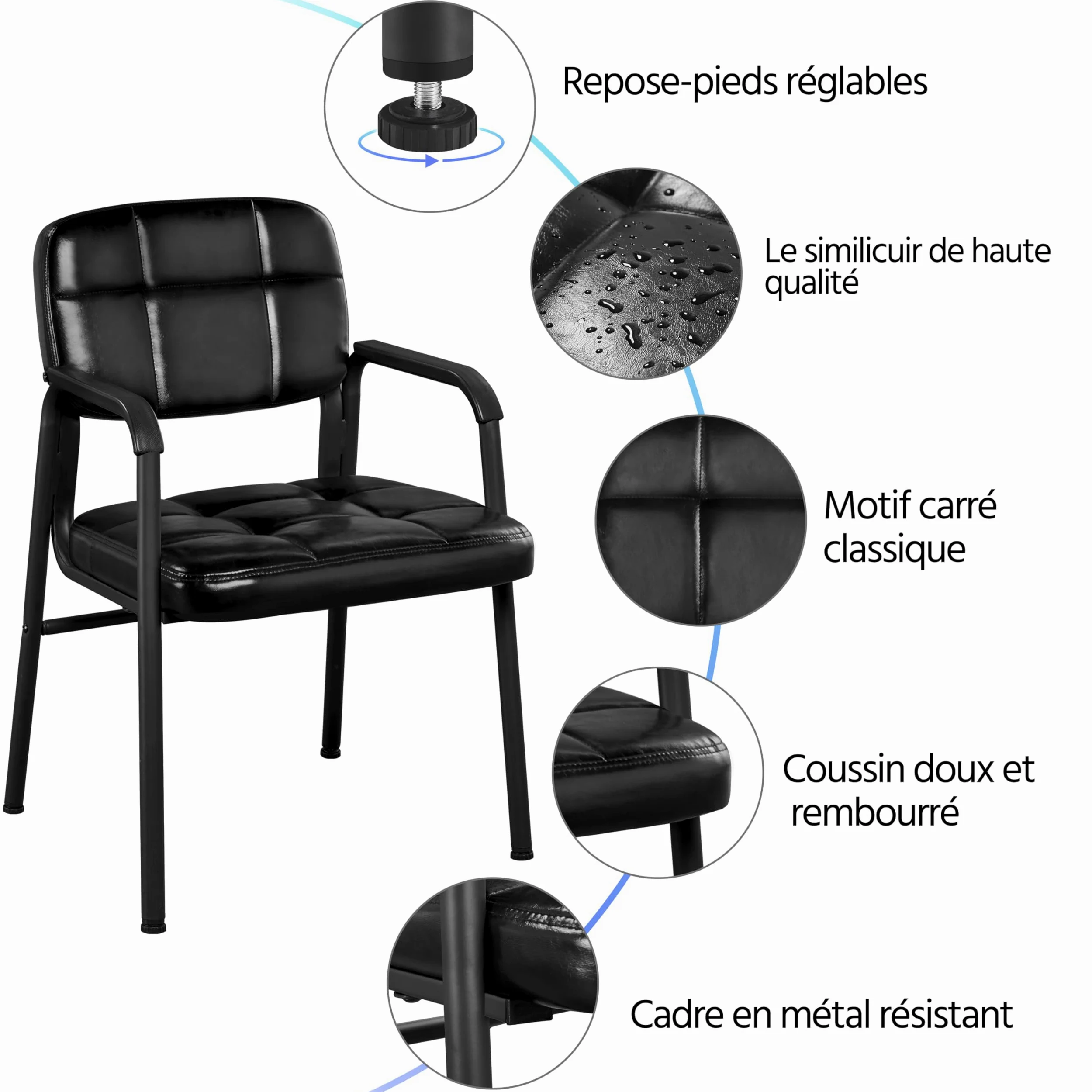 Yaheetech Chaises de Visiteur Fauteuil Salon Fauteuil d'accueil Visiteur Siège Rembourré en Smilicuir pour Bureau/Salle d'Attente/Cuisine Noir Lot de 2