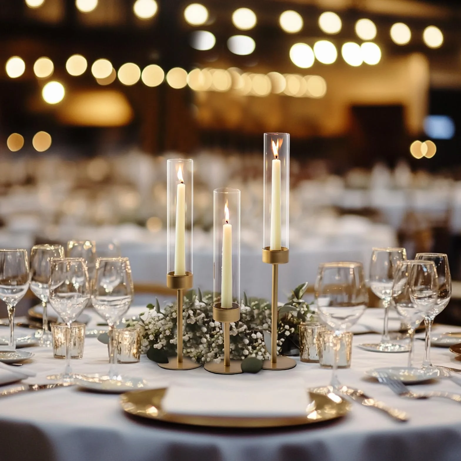 Sziqiqi Bougeoir Hurricane pour mariage : bougeoirs dorés 18 pièces pour centres de table – Bougeoir en verre pour fête et événement