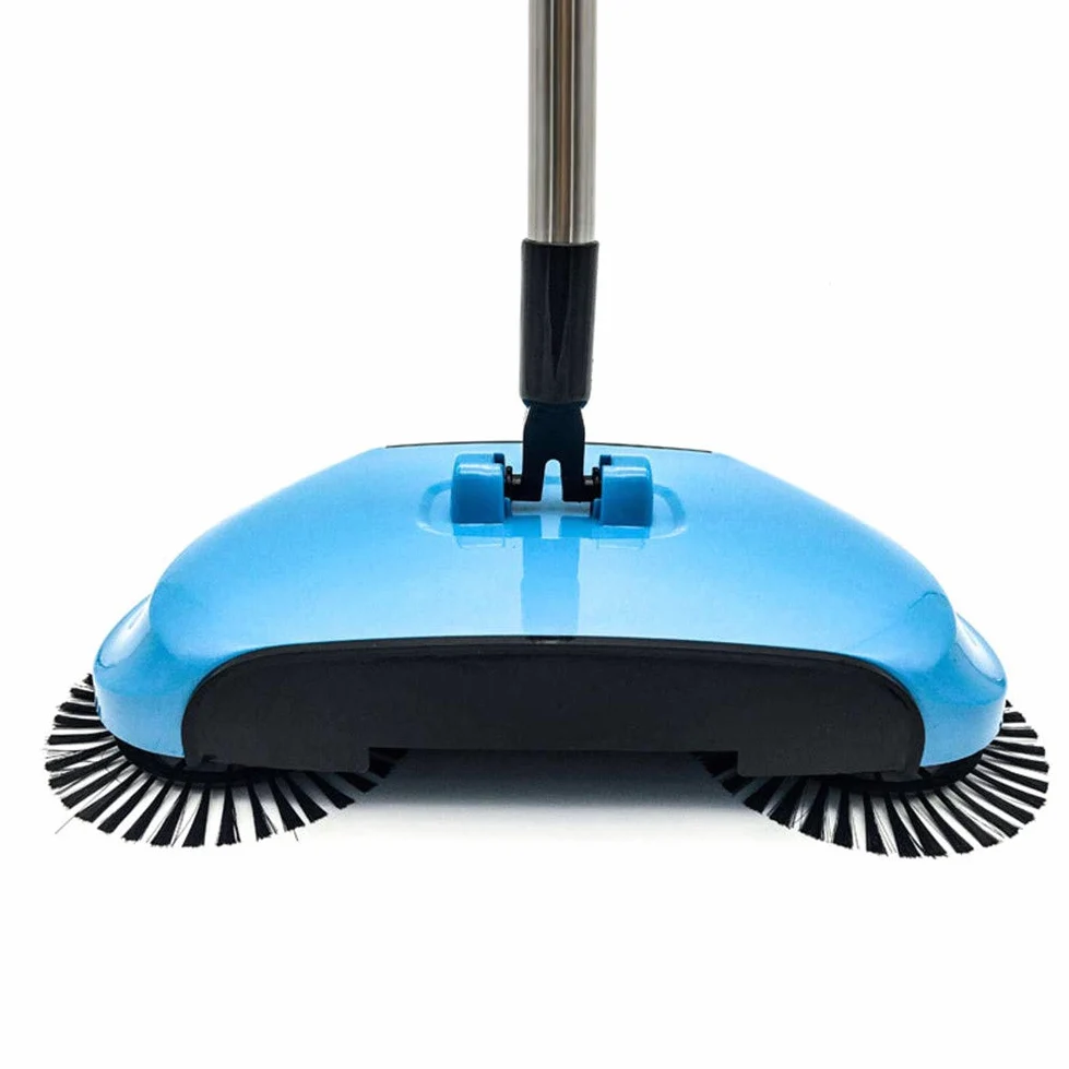 Balayeuse domestique robot de balayage poussé à la main, balai de nettoyage rotatif à 180 °, balai à séchage rapide, balayeuse manuelle (2 chiffons, bleu foncé)