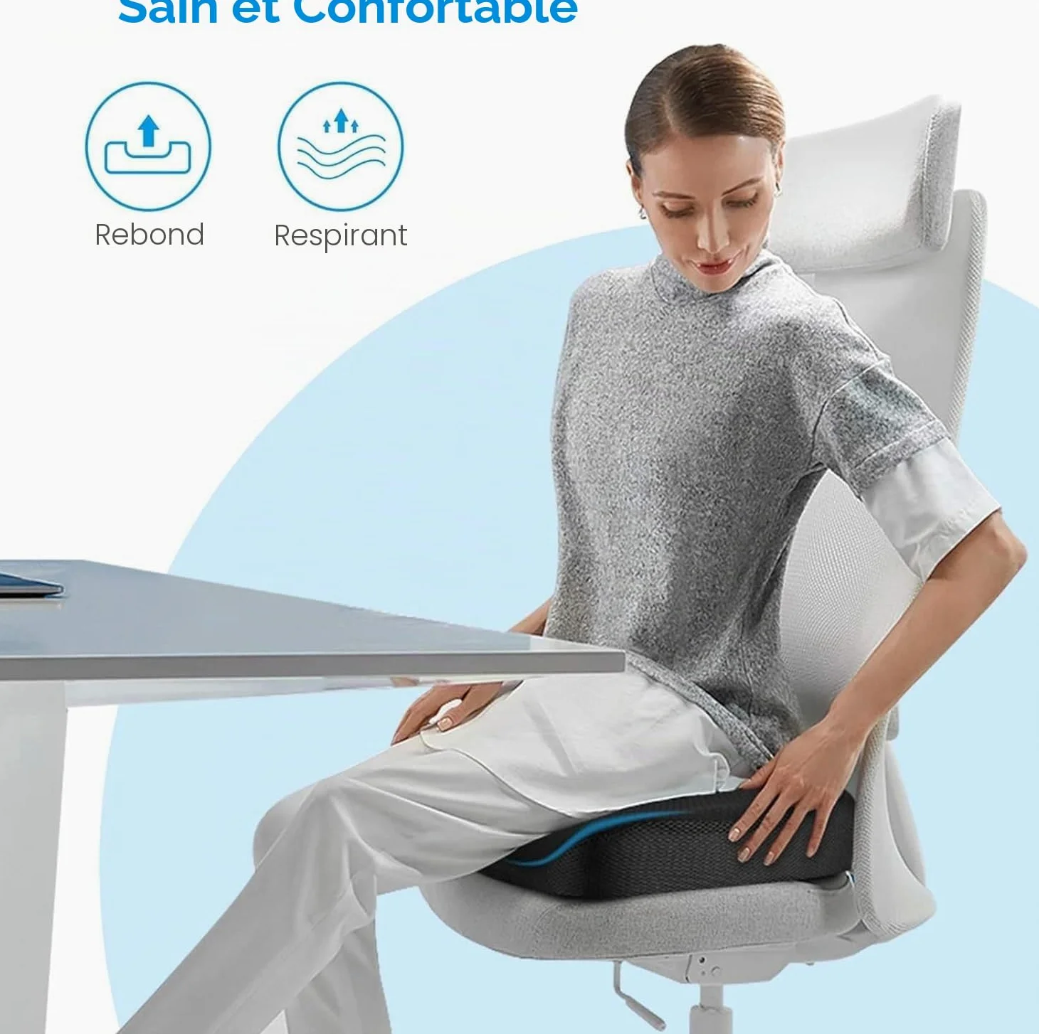 Feagar Coussin de Chaises en Mousse à Mémoire - Coussin Coccyx Ergonomique pour Siège Voiture Auto Conducteur Fauteil Bureau Fauteuil Roulant,Coussin Sciatique,Coussin d Assise,Noir