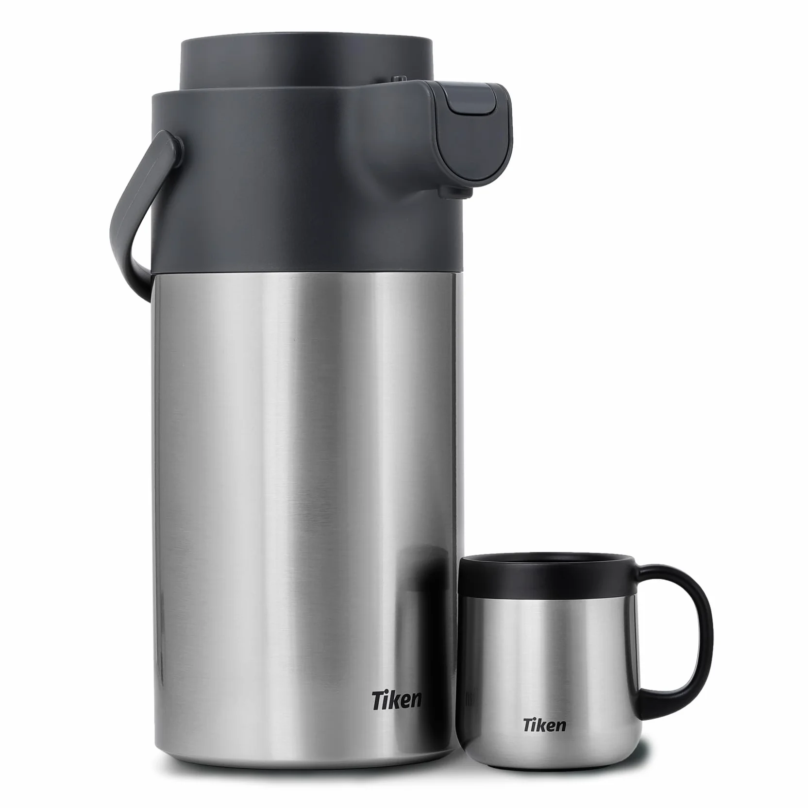 Tiken Distributeur de Café à Pompe Airpot - Carafe Isotherme 4L pour Boissons Chaudes - Thermos à Café en Acier Inoxydable