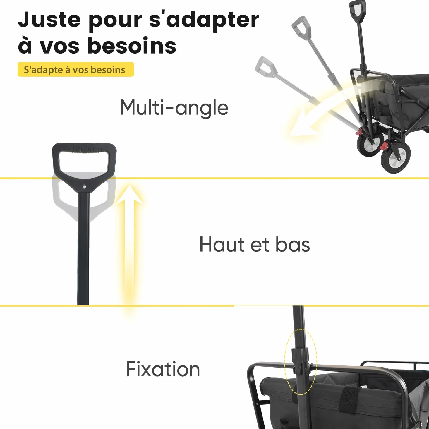 Sekey Chariot de transport pliable en caoutchouc 200 kg pour charge lourde, adapté au terrain, chariot à main pliable, pour la plage, le camping, les enfants, ultra silencieux, caoutchouc plein 100 l,